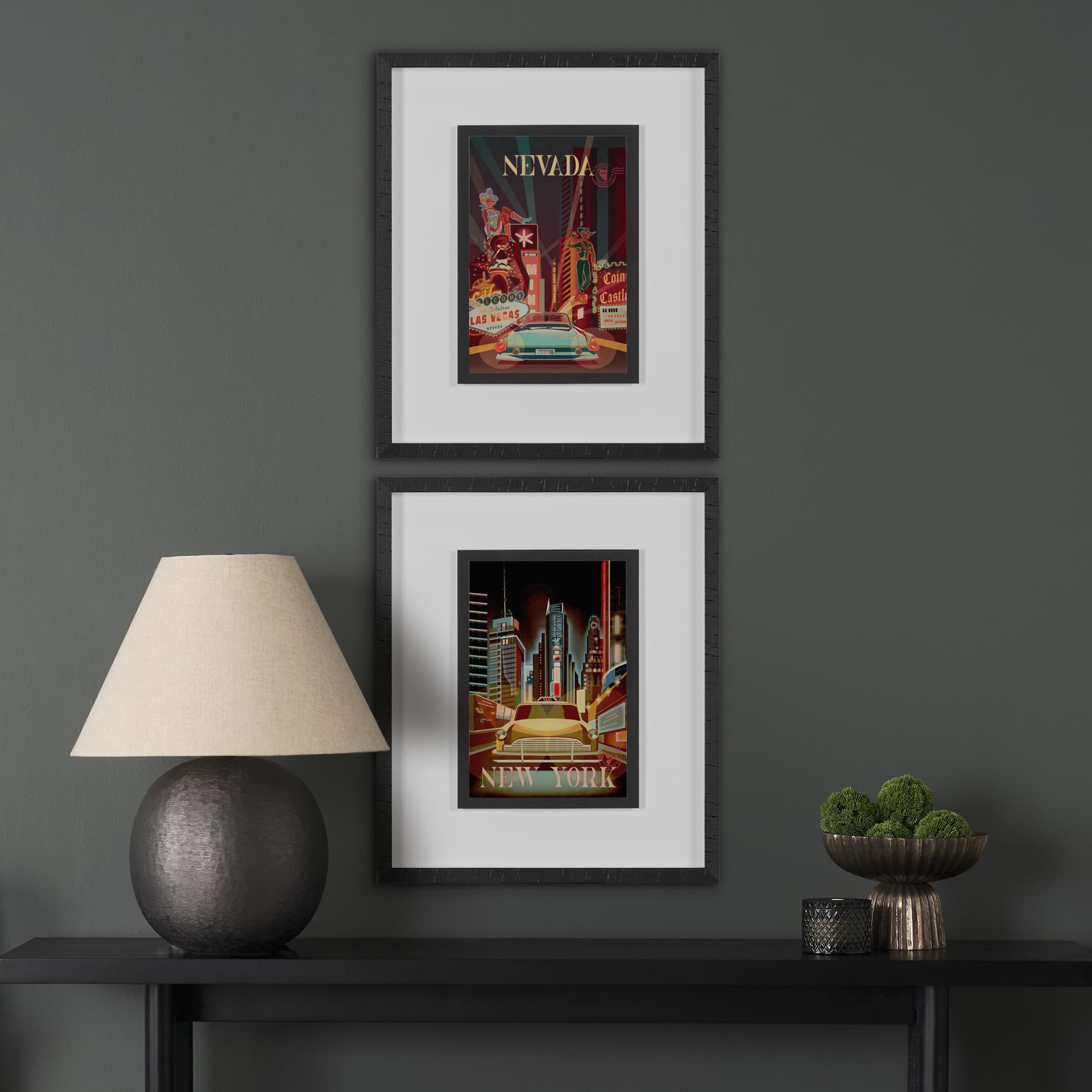 Nevada Go USA (M) by Mercana Studio a Framed Art Print Matted under Glass — in a styled room
