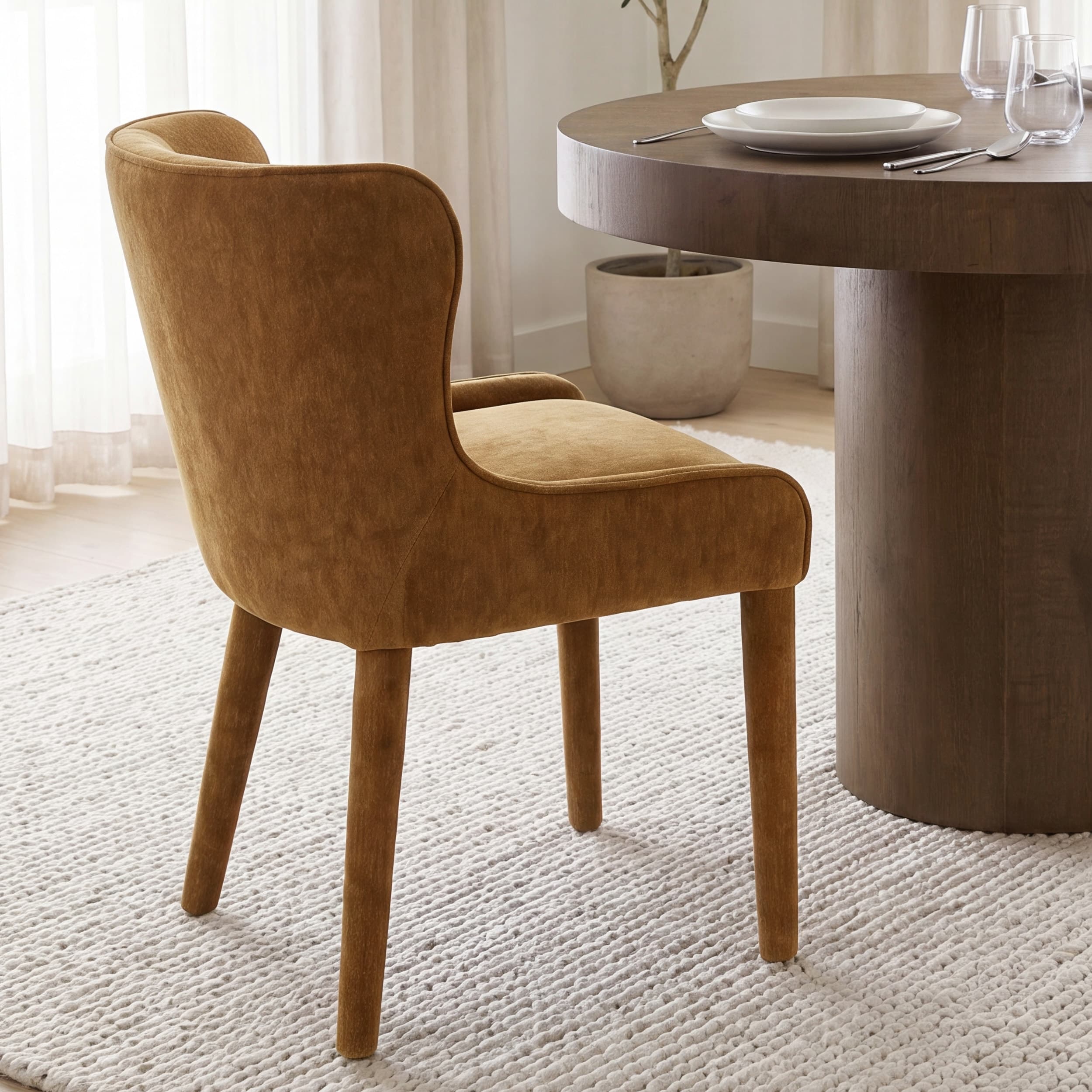 Nolan Wingback Dining Side Chair | Rust Chenille w/ Tapered Wood — product photograph