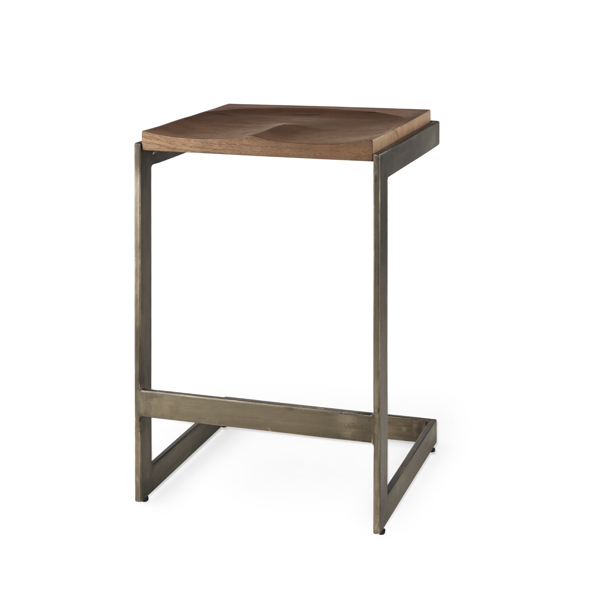 Kiran Backless 26in Seat Counter Stool | Brown Wood w/ Antique Nickel — product photograph
