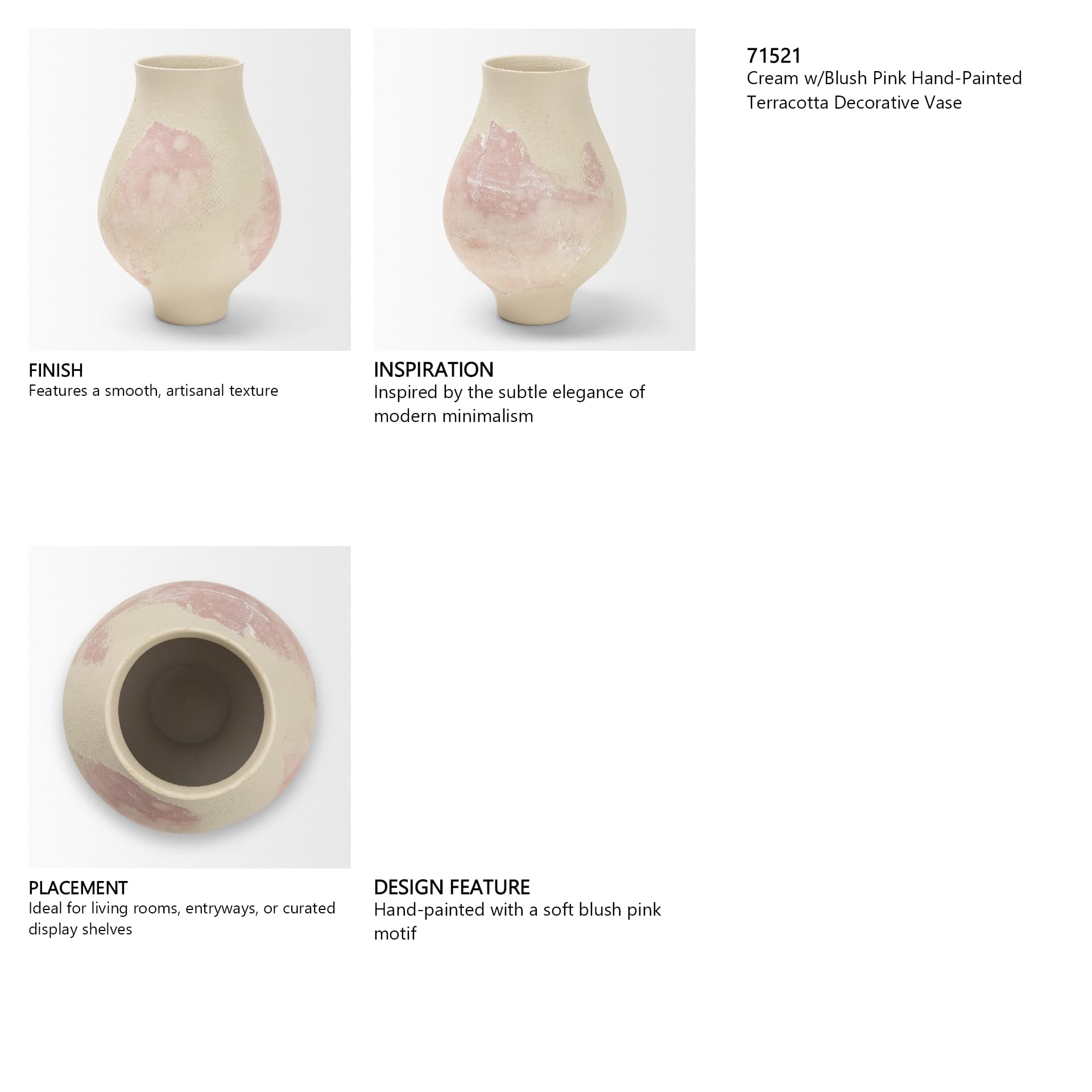 Velo Cream w/Blush Pink Hand-Painted Terracotta Decorative Vase — in a styled room
