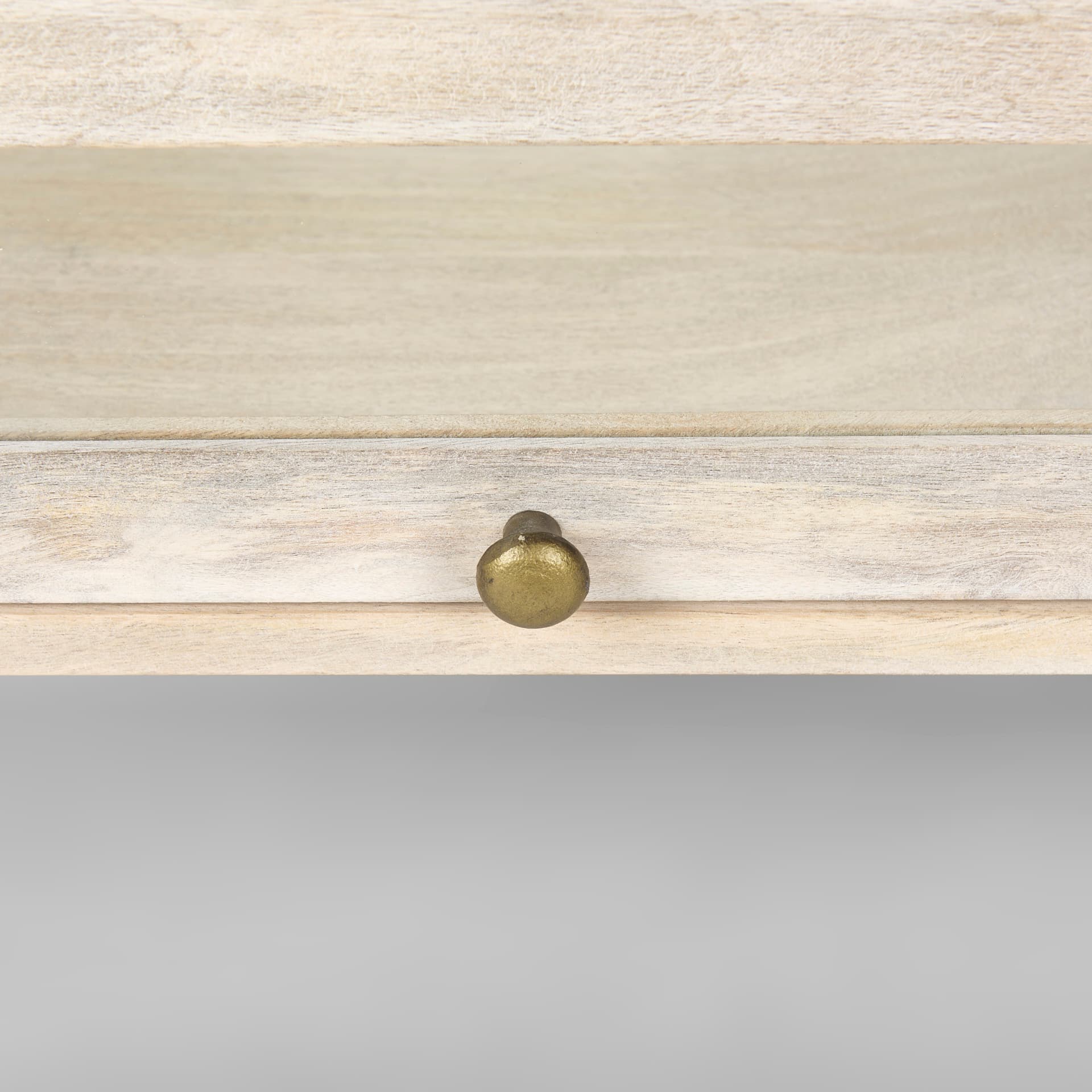 Arelius 42" Square Glass-Top White Wood w/ Gold Metal Base Display Coffee Table — product photograph