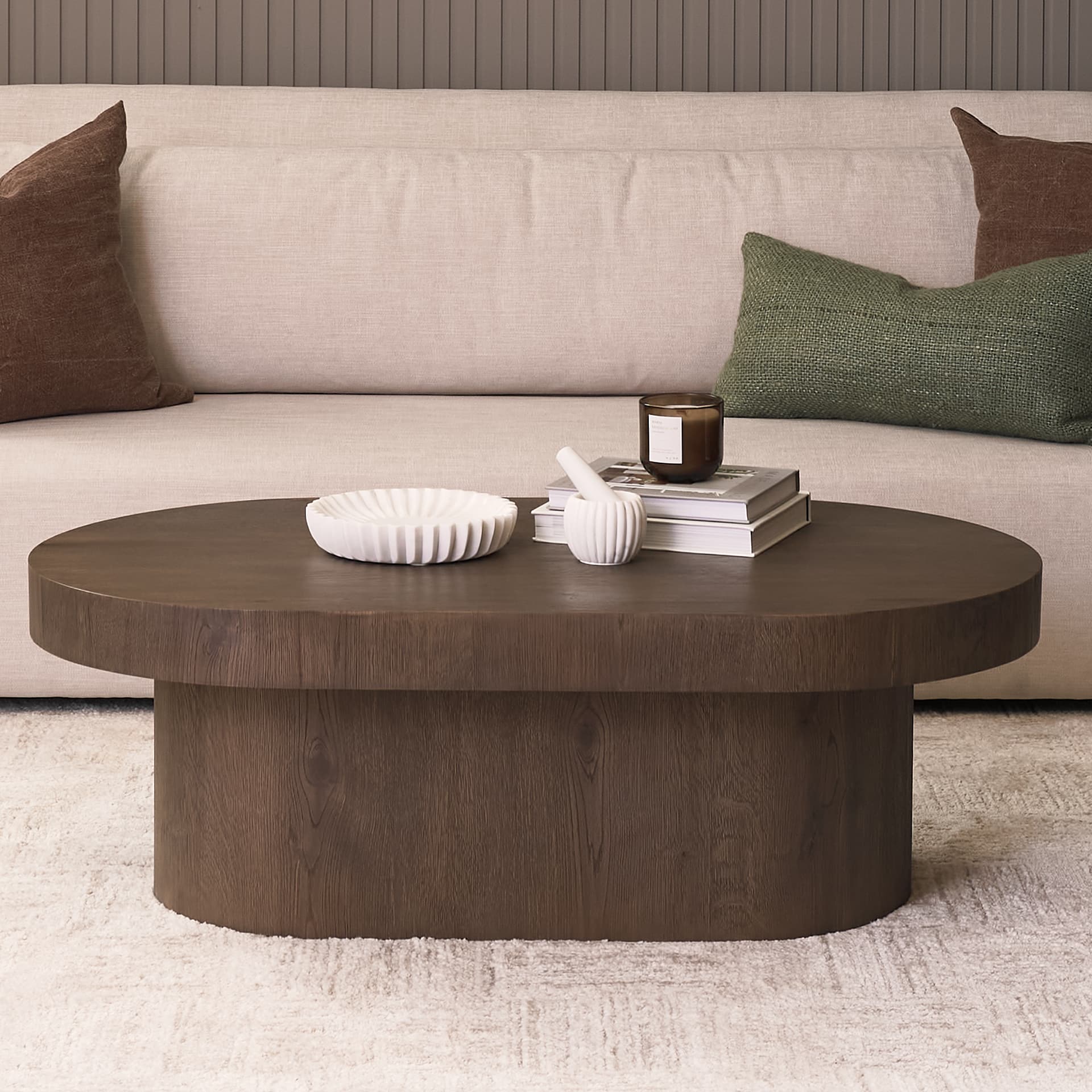 Lyonne Oblong Medium Brown Oak Wood Coffee Table — product photograph