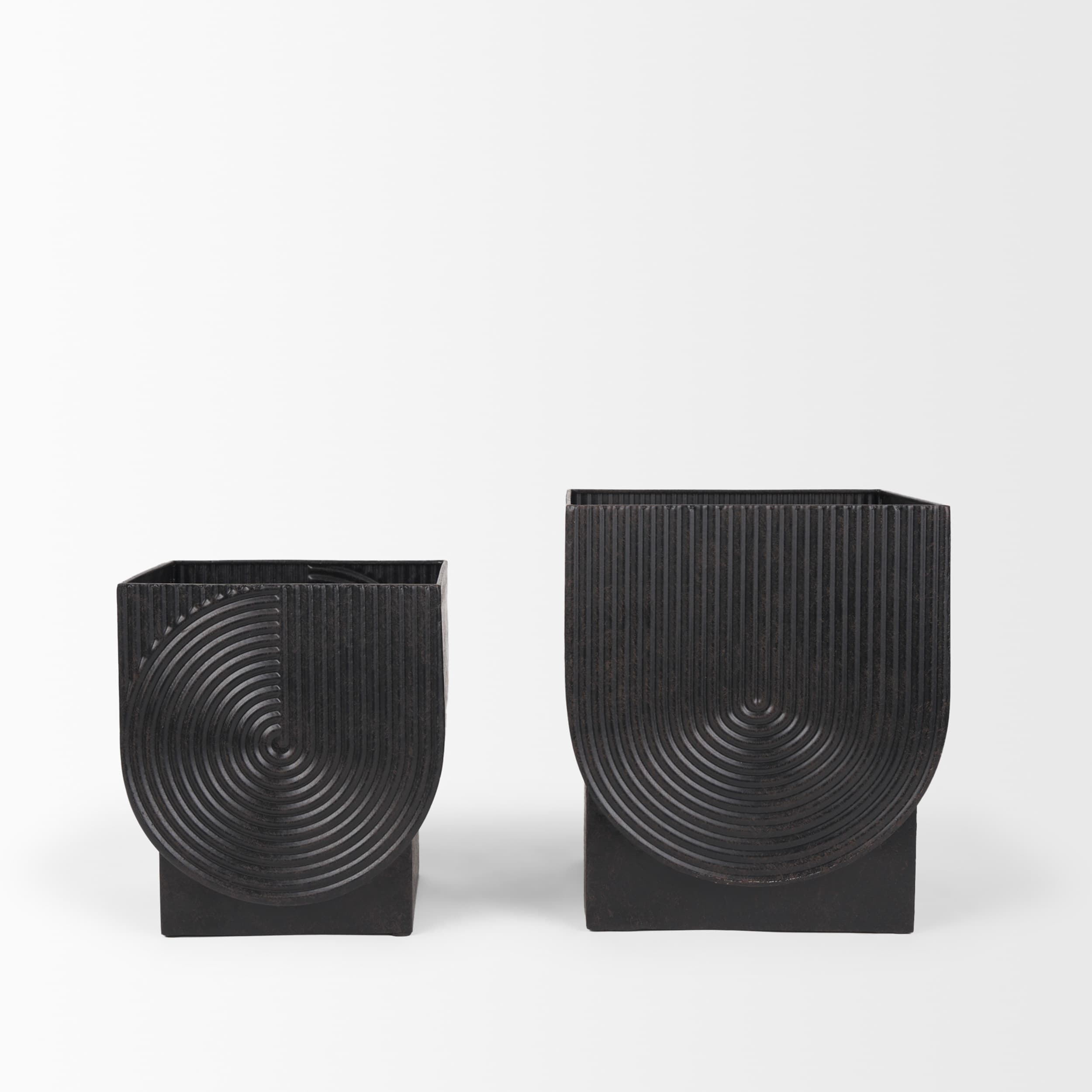 Medina Antiqued Black Metal Planters (Set of 2) — product photograph
