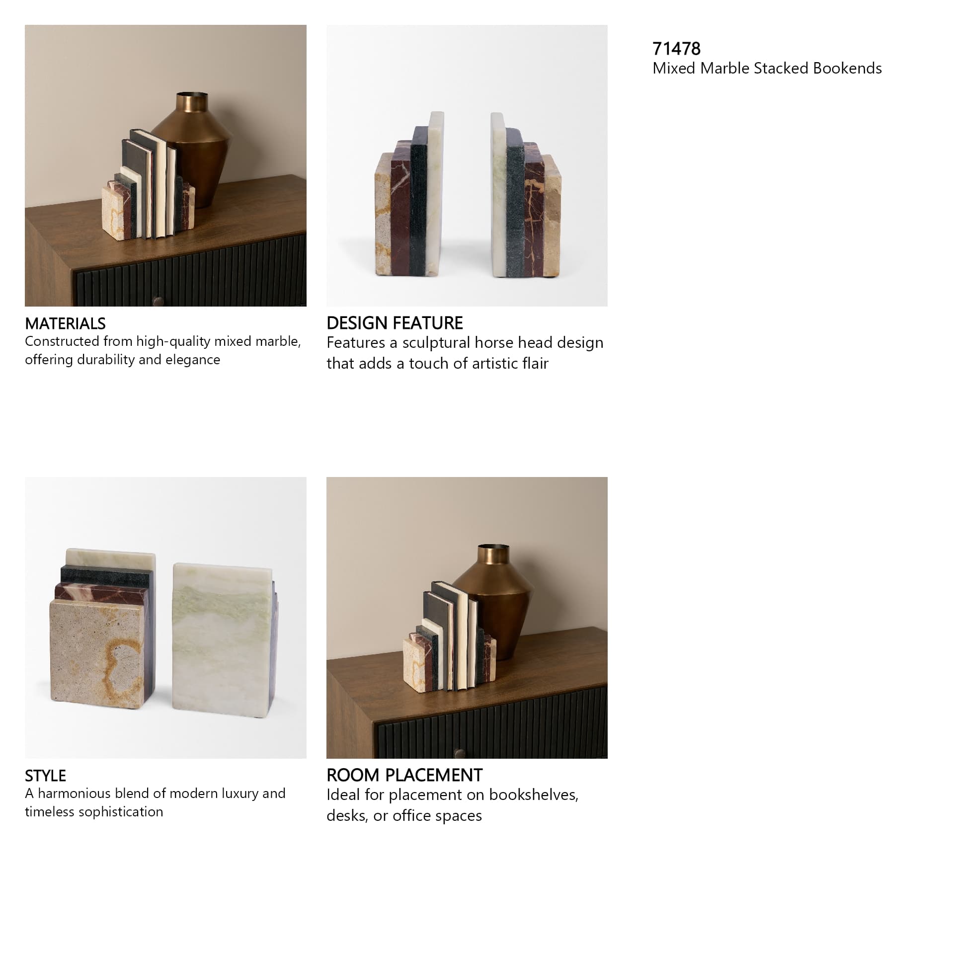 Corte Mixed Marble Stacked Bookends — in a styled room