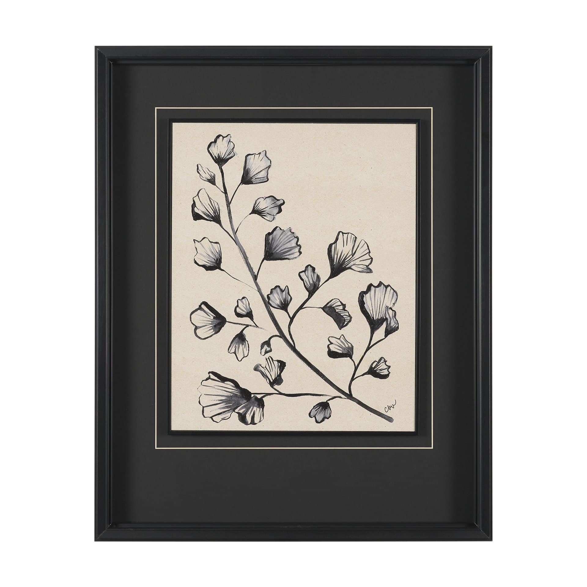 Fan Leaves by Cristina Bartl Villa Hand-Embellished Textured Framed Artwork Matted under Glass — product photograph