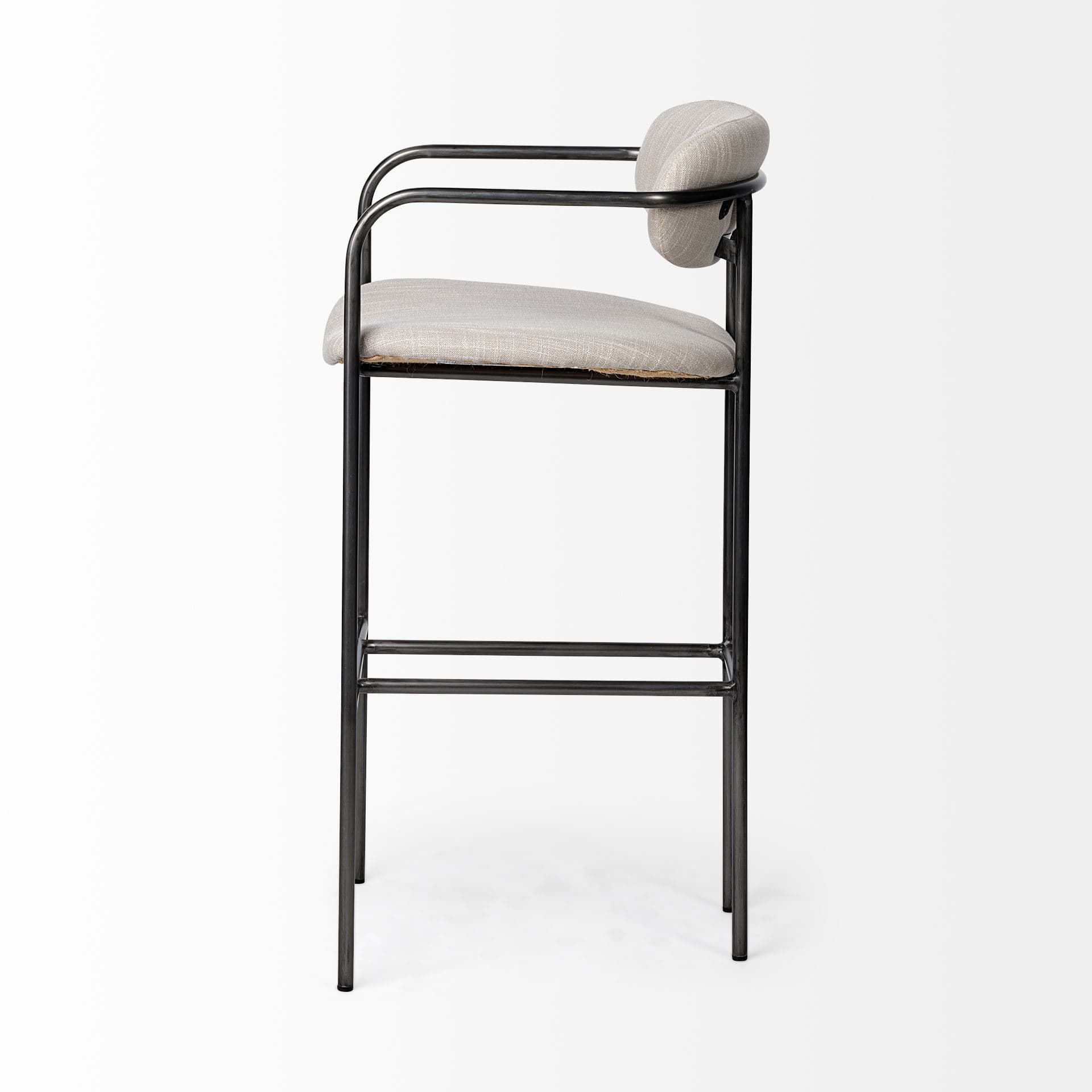 Parker Low Back 30.25in Seat Bar Stool | Beige Fabric w/ Grey Metal — product photograph