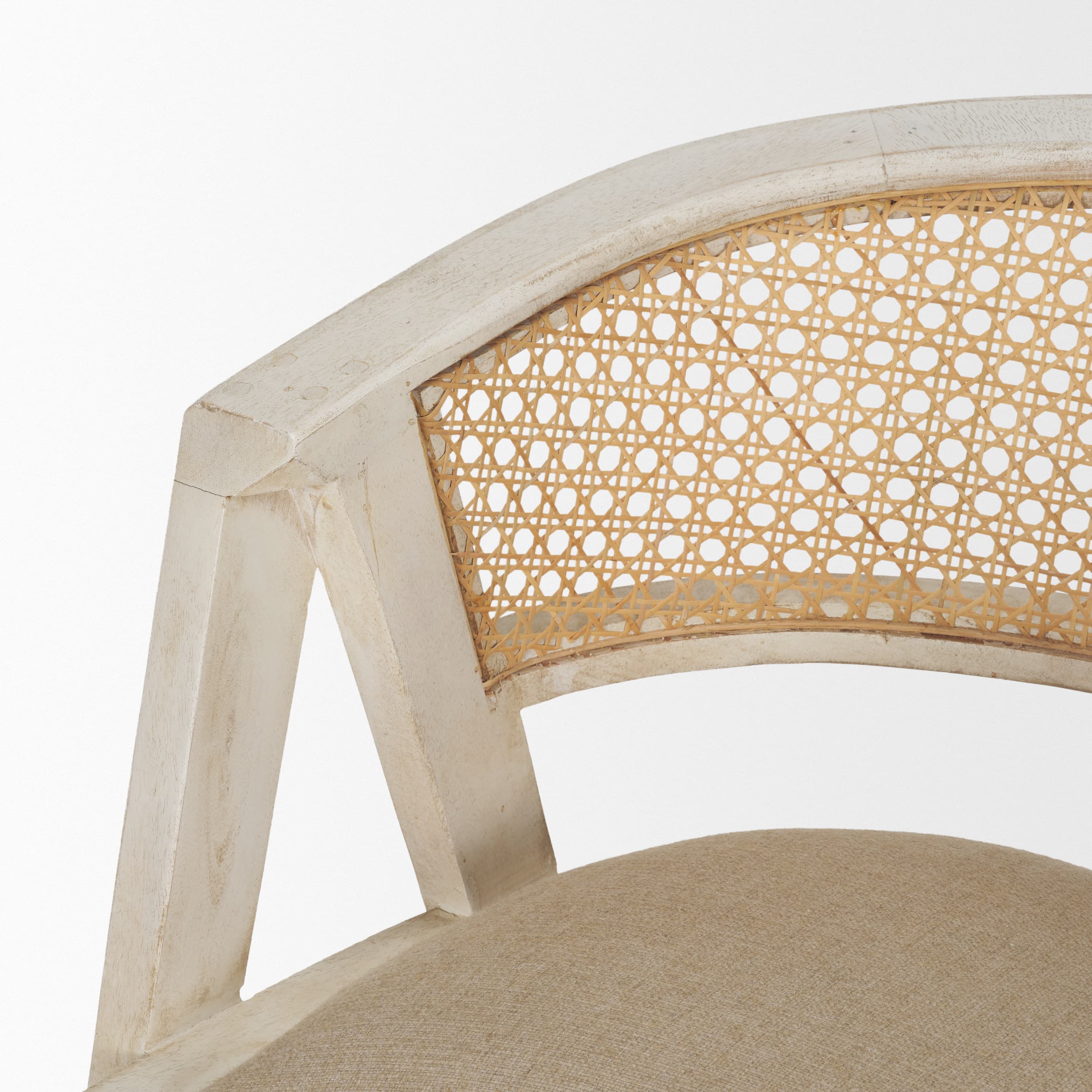 Tabitha Low Back 26.75in Seat Counter Stool | Beige Fabric w/ Wood — product photograph
