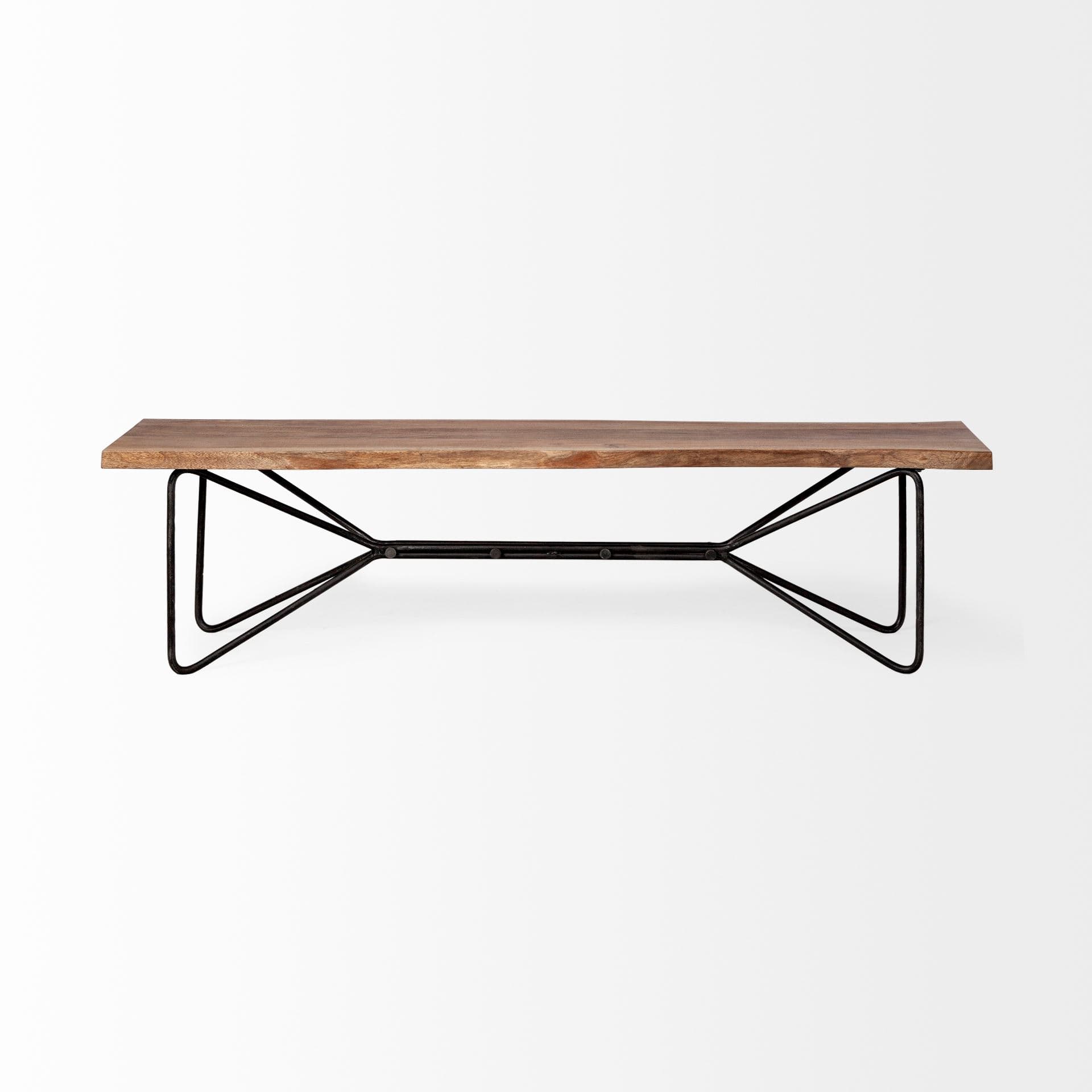 Papillion III 66x18 Natural Solid Wood and Iron Dining Bench — product photograph
