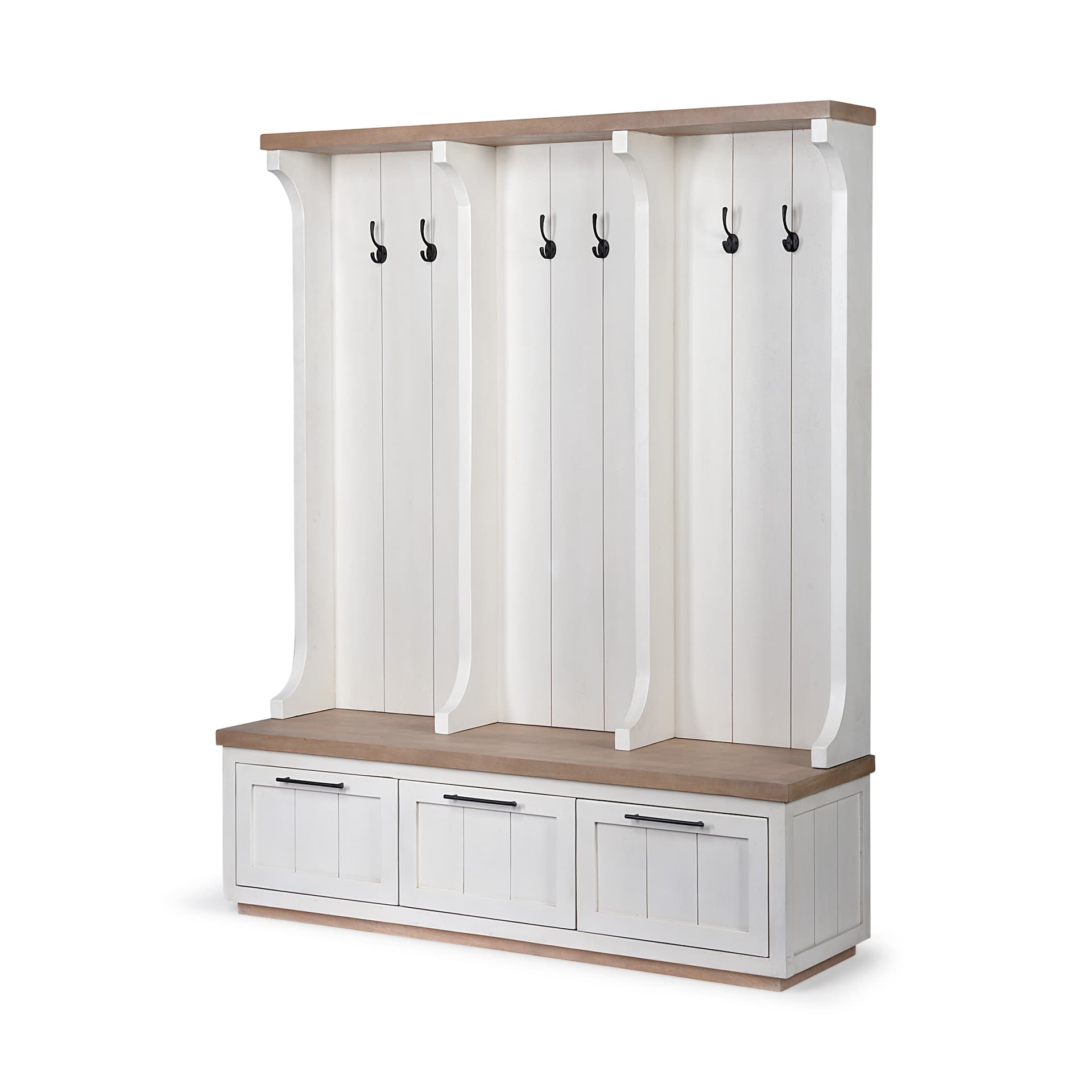 Fairview IV 61L x 17W White And Brown Wood With Storage Hall Tree — product photograph