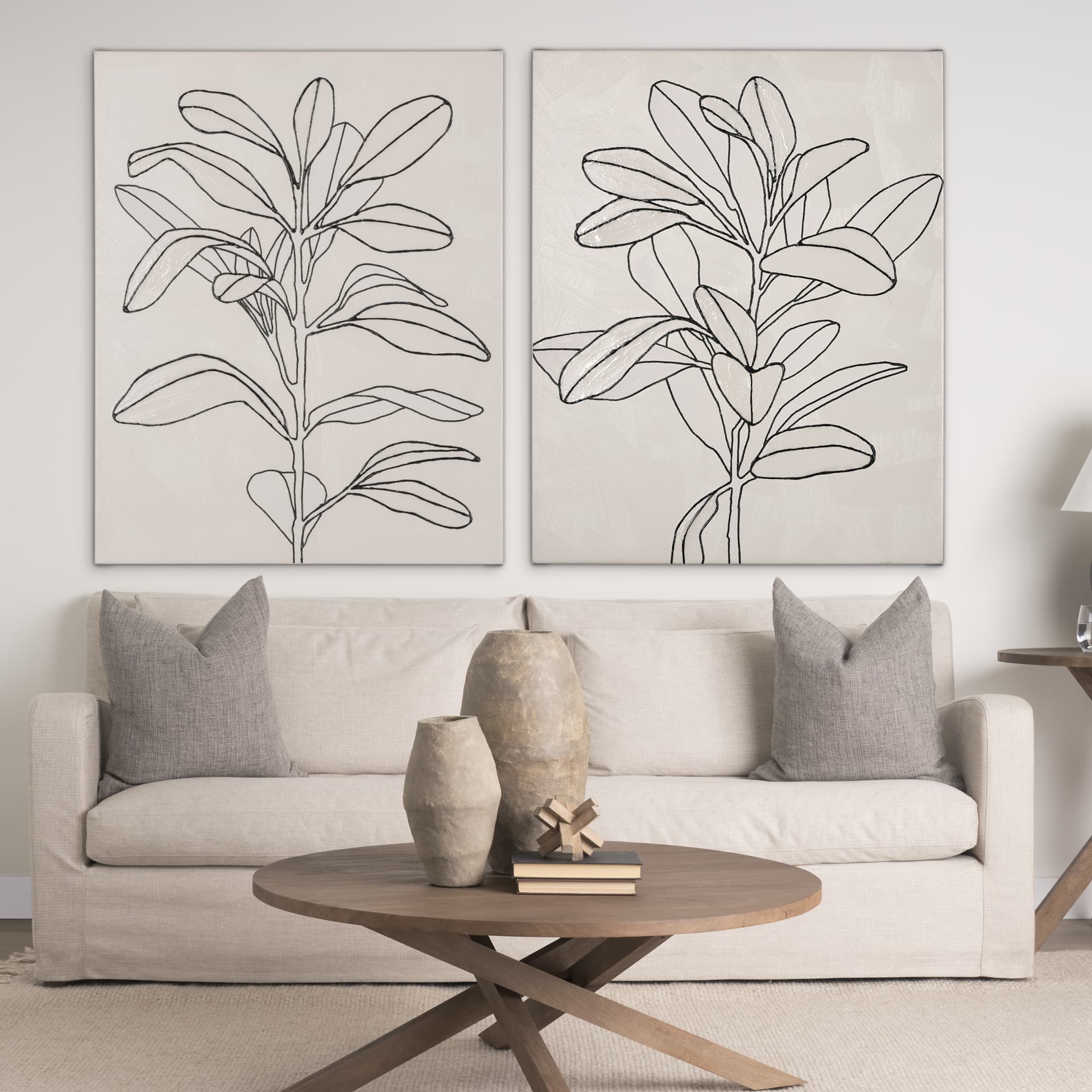Olive Branch Countour II by Emma Scarvey a Hand Embellished Textured Canvas — in a styled room