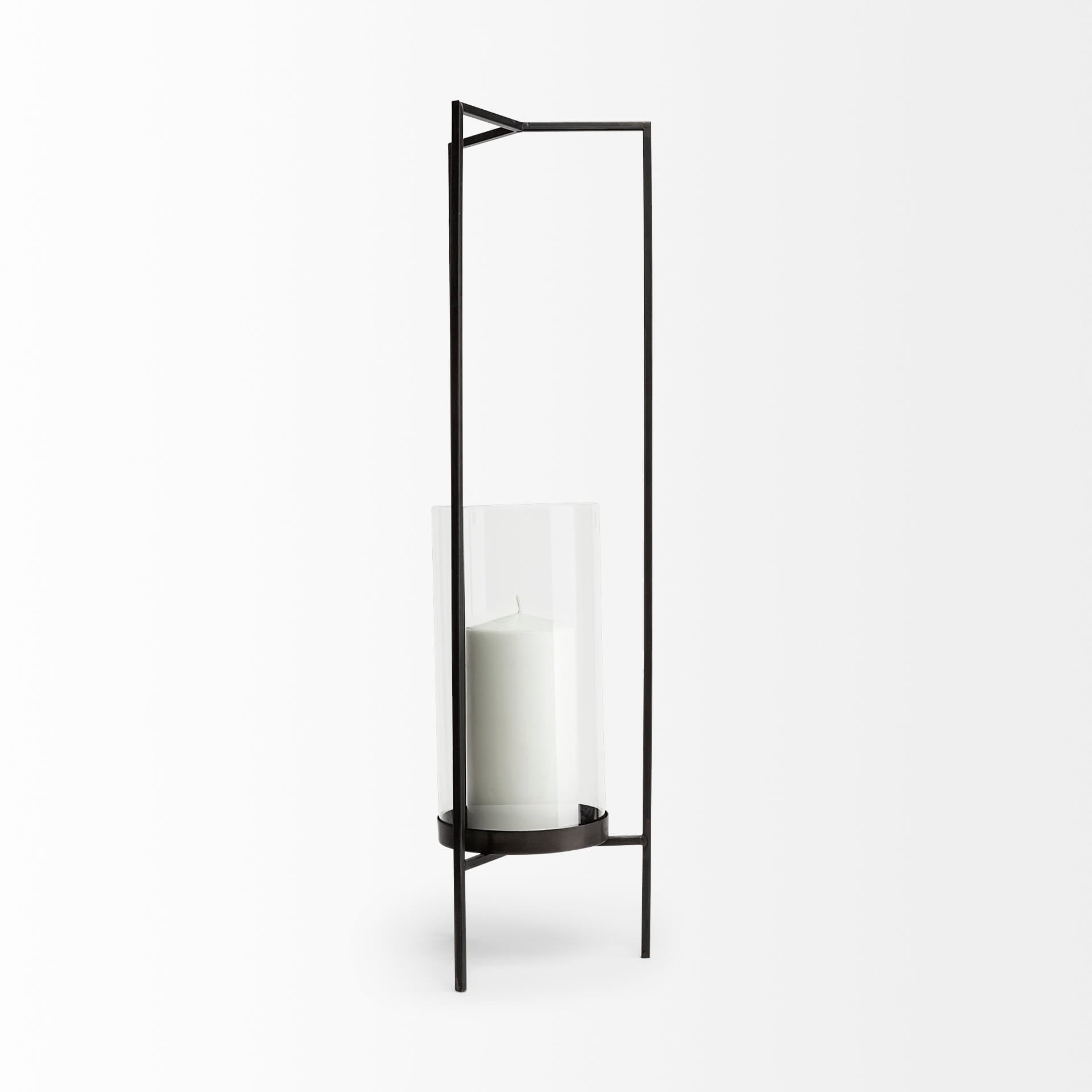 Abigail I Large Gunmetal Gray Metal Table Candle Holder — product photograph