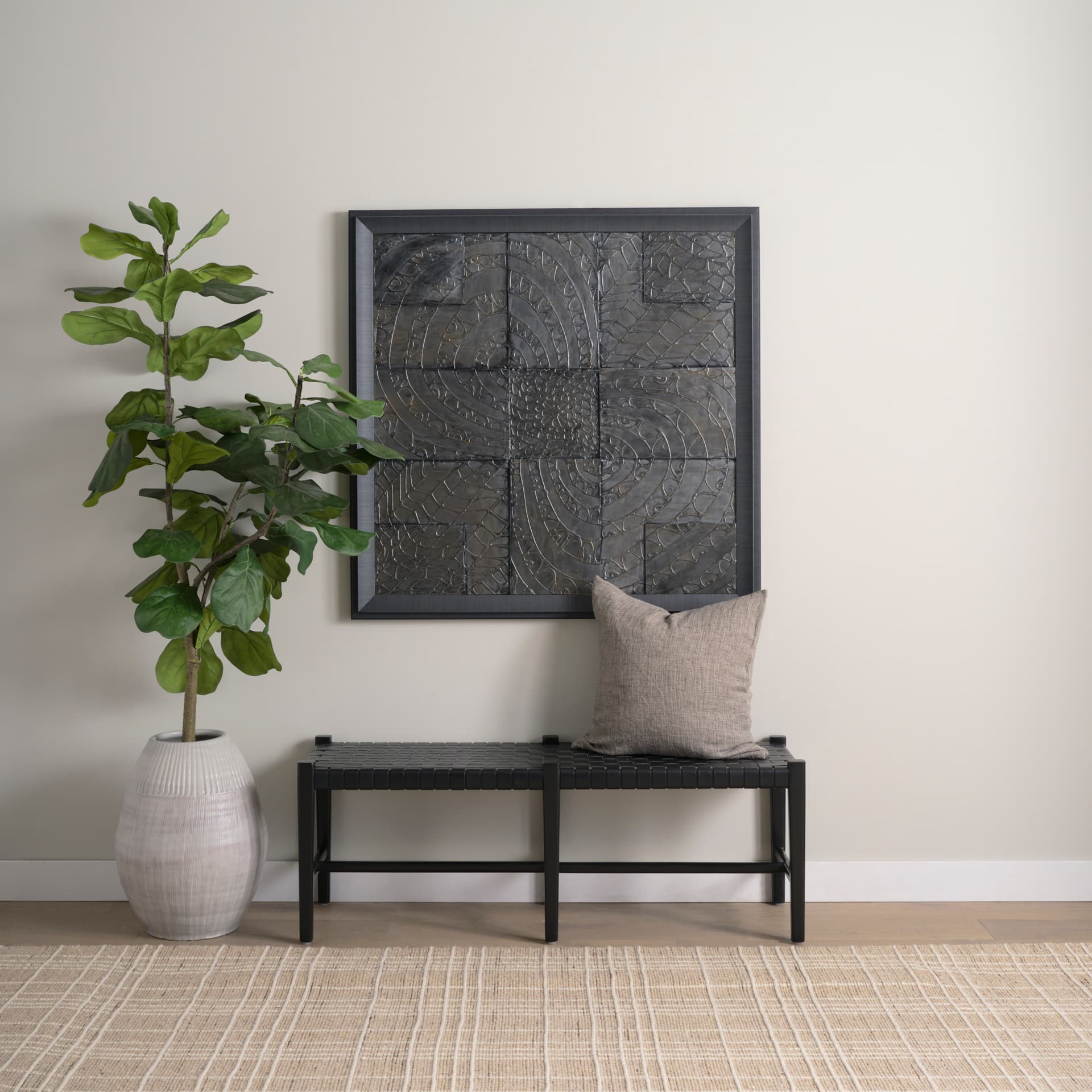 Jacklyn 22x22 Grey Linen Square Decorative Pillow Cover w/Down Filler — product photograph
