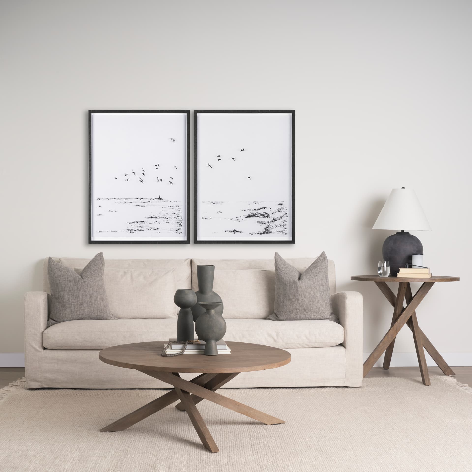 Solana Medium Brown Wood Coffee Table — in a styled room