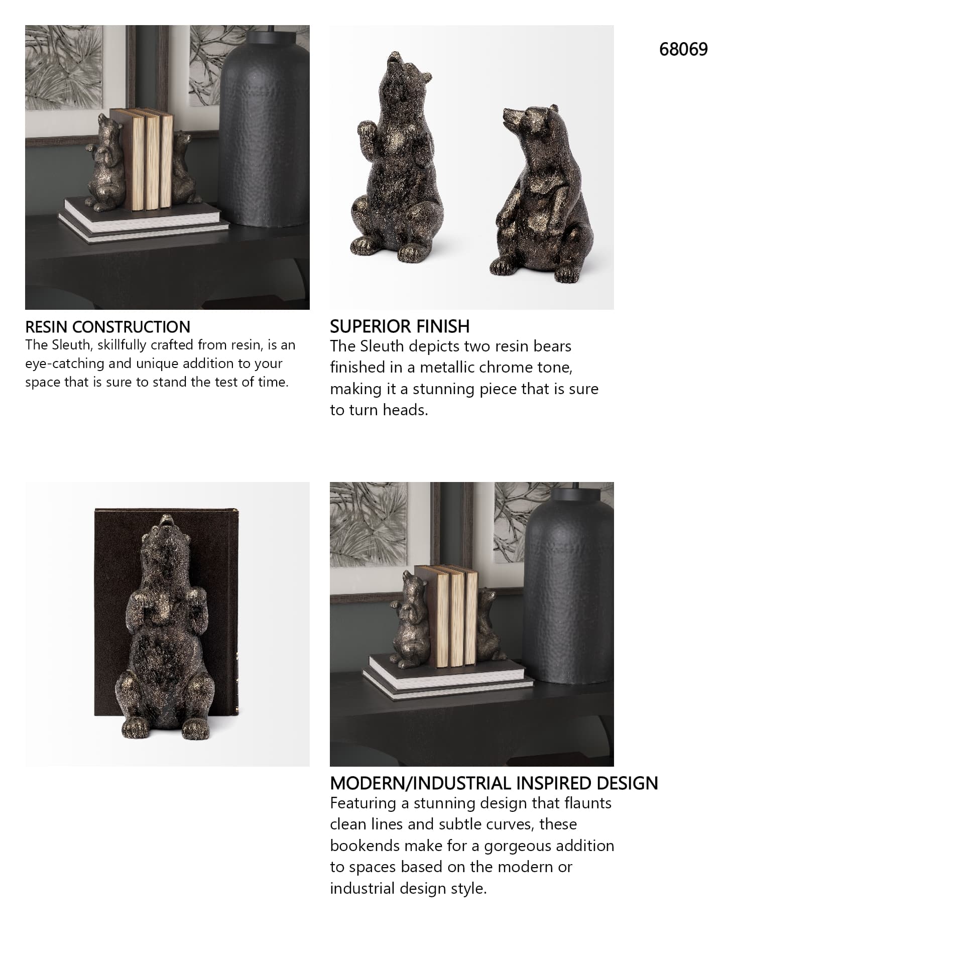 Sleuth (Set of 2) 9L x 8W Grizzly Bear Bookends — in a styled room