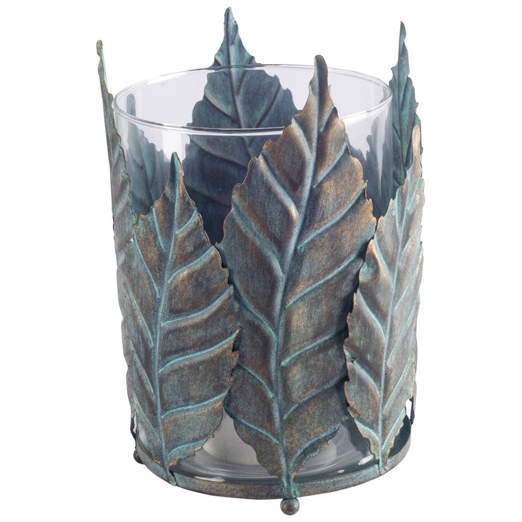 Pana II Large Green/Gold Metal Leaf Table Candle Holder — product photograph