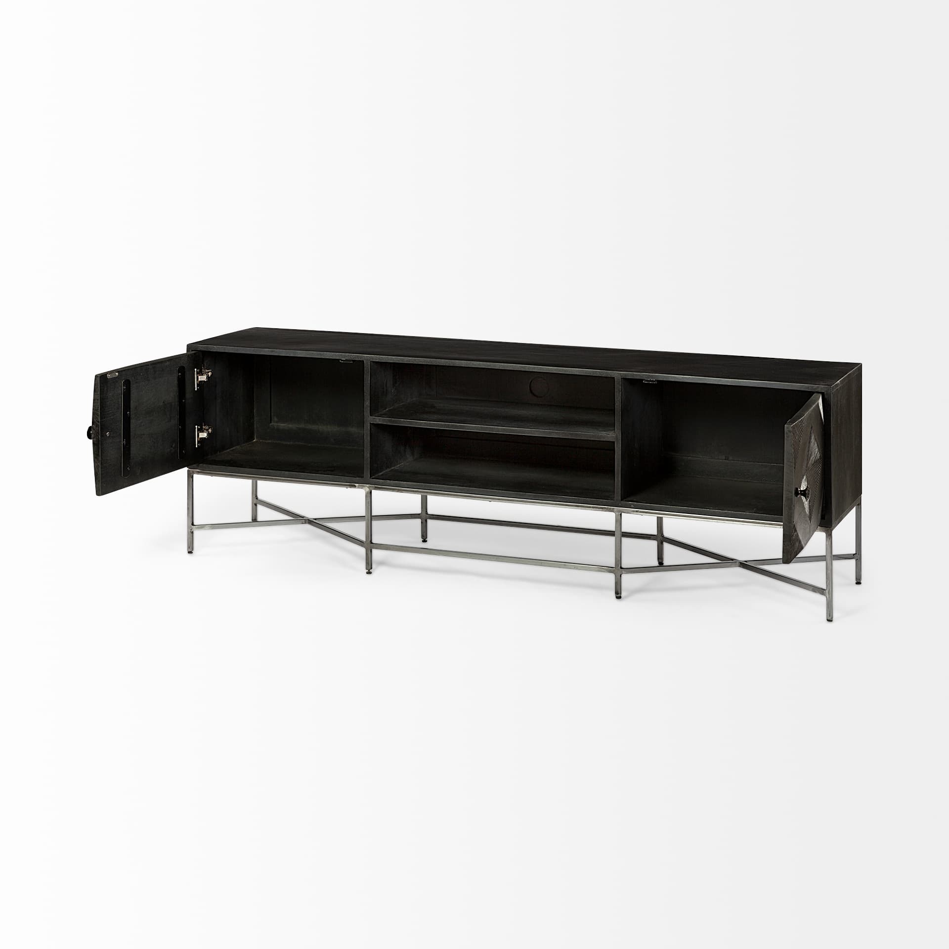 Hogarth I Dark Brown Solid Wood TV Stand Media Console with Storage, TV up to 81" — product photograph