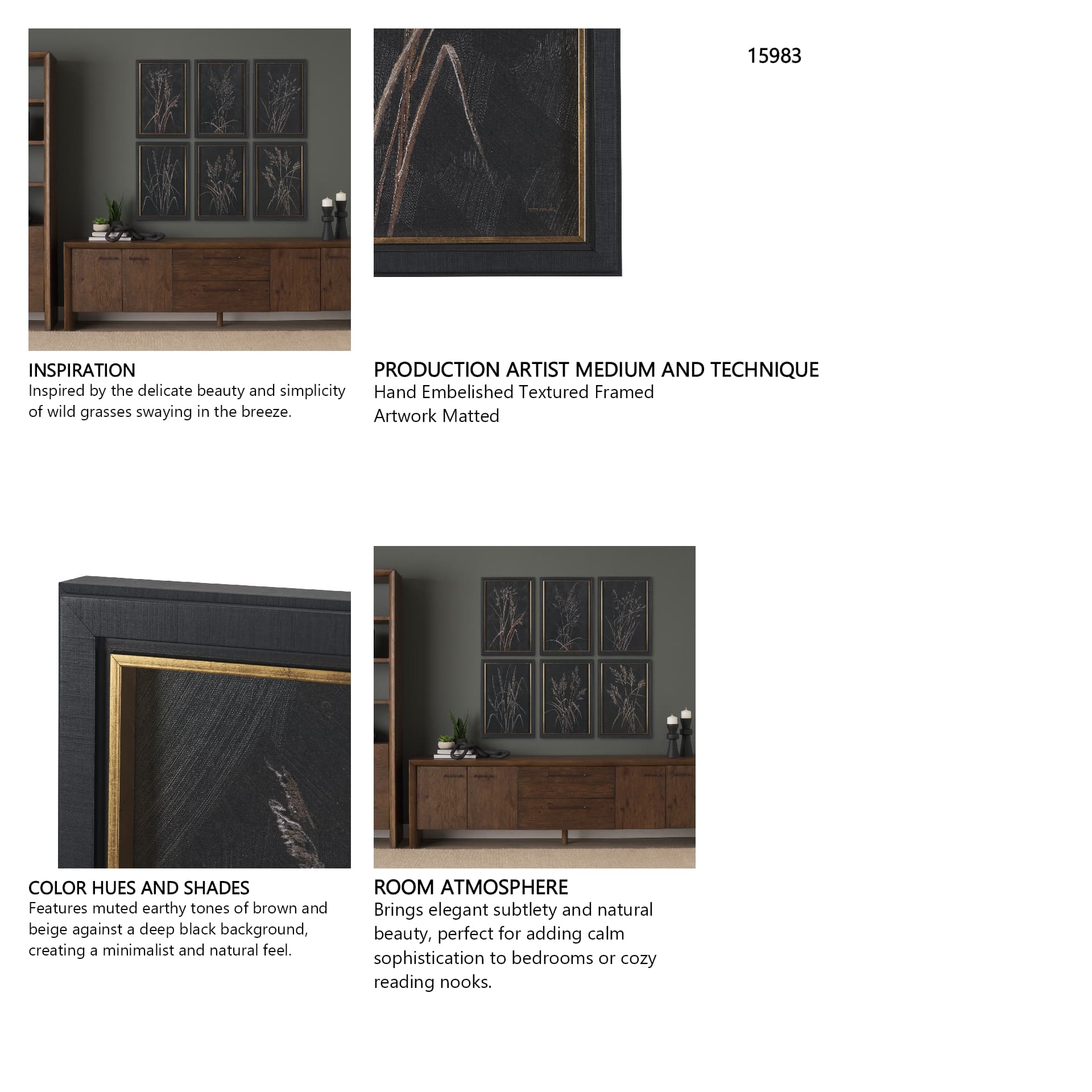 Golden Grasses III by Mercana Studio Hand Embelished Textured Framed Artwork Matted — in a styled room
