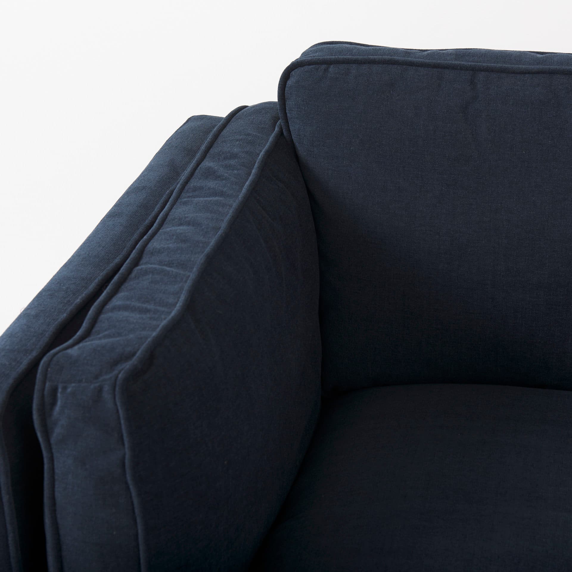 Brooks 41.7L x 34.8W x 33.5H Navy Blue Fabric Chair W/ Medium Brown Wooden Legs — product photograph
