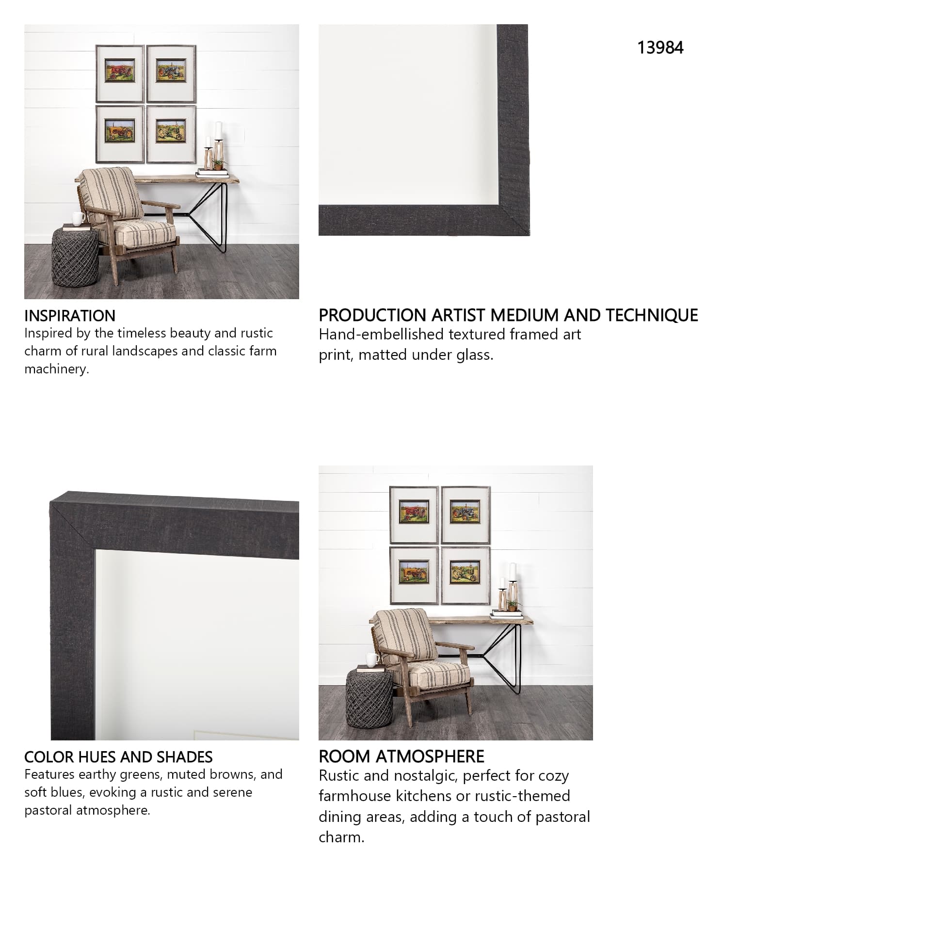 Rustic Tractors I by Mercana Studio a Hand Embellished Textured Framed Art Print Matted under Glass — in a styled room