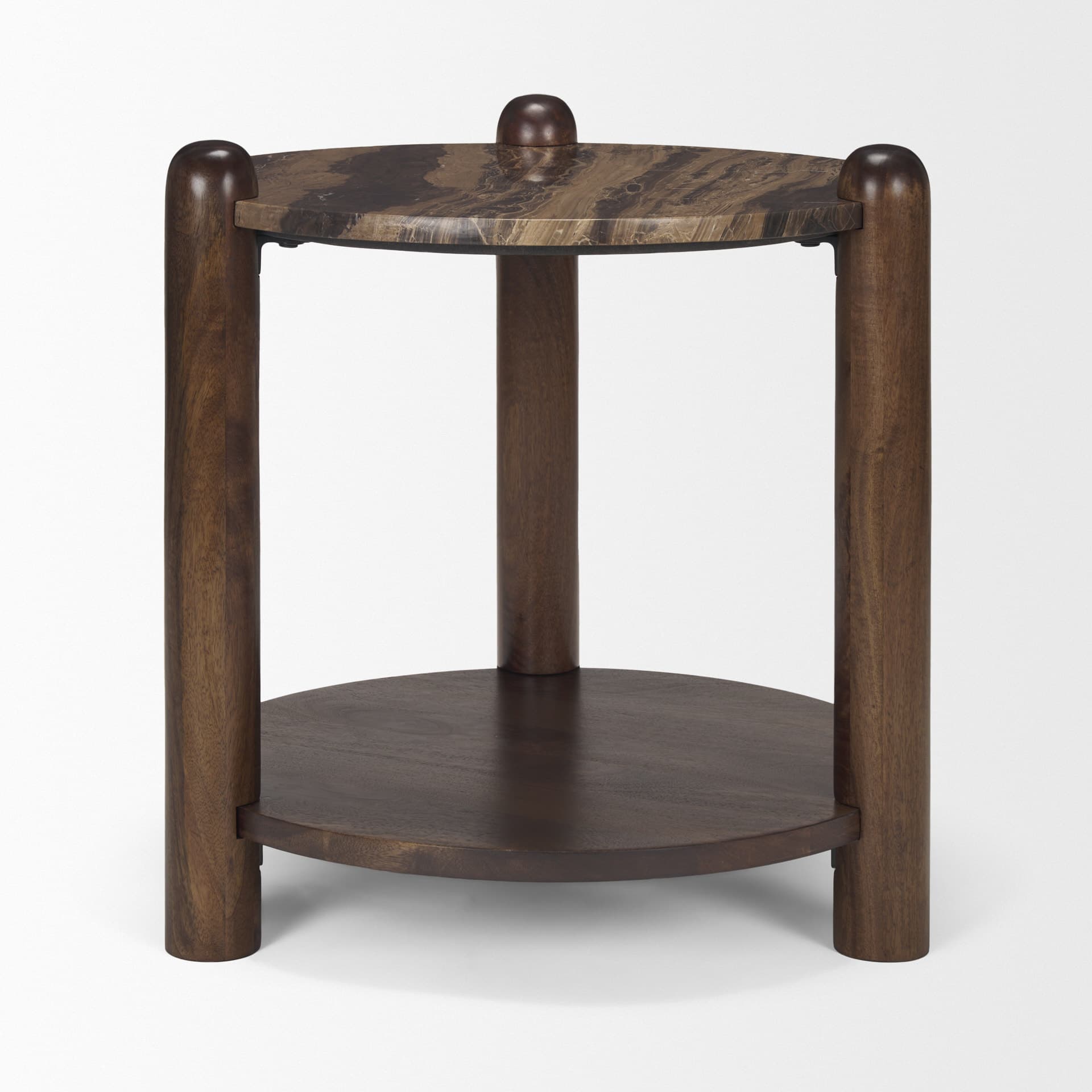 Jovia Brown Mango Wood W/ Cappuccino Marble Round Side Table — product photograph