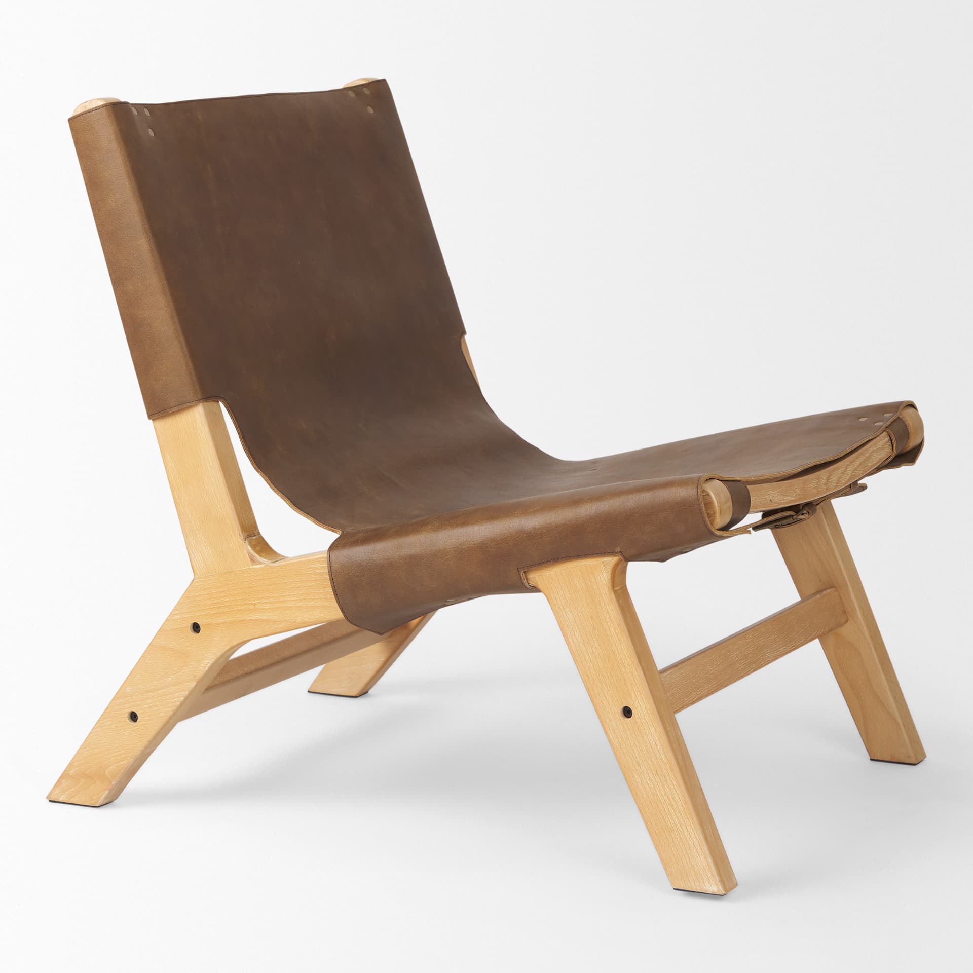 Elodie 24.4L x 33.9W x 30.7H Brown Leather W/Natural Beech Wood Frame Accent Chair — product photograph