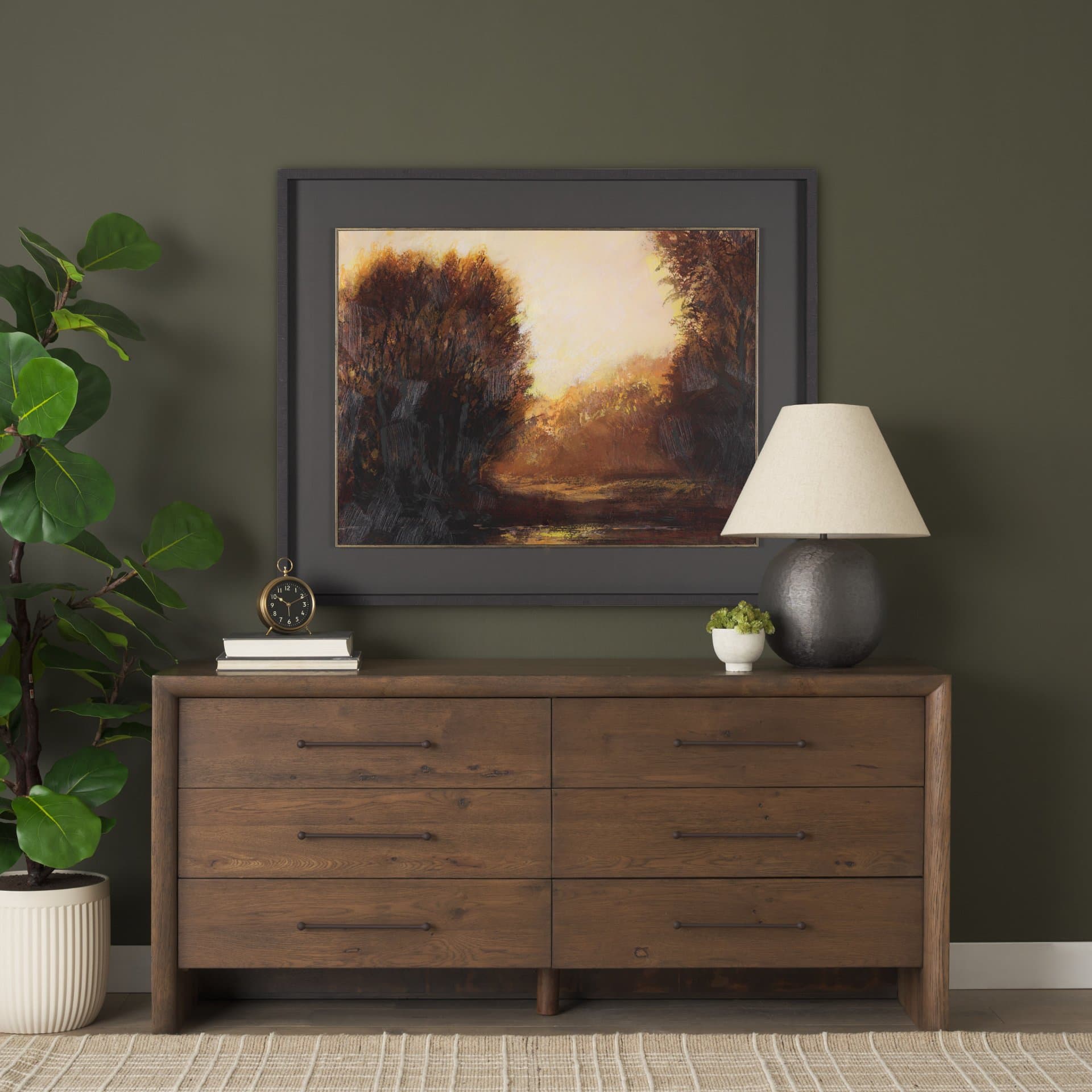 Golden Quiet II by Mercana Studio Hand-Embellished Textured Framed Artwork Matted under Glass — in a styled room