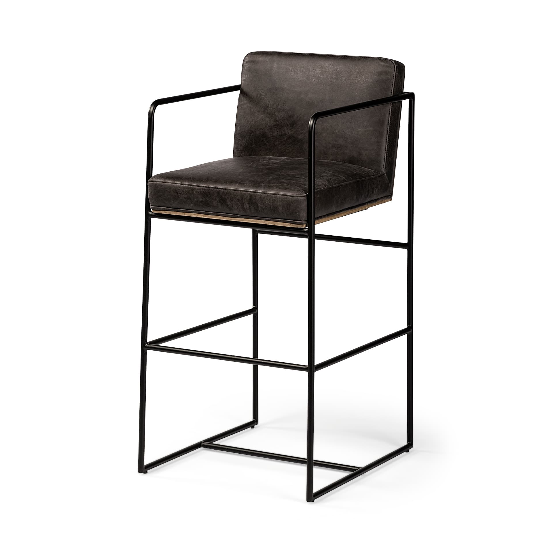 Stamford Backless 40in Seat Bar Stool | Black Leather w/ Black Metal — product photograph