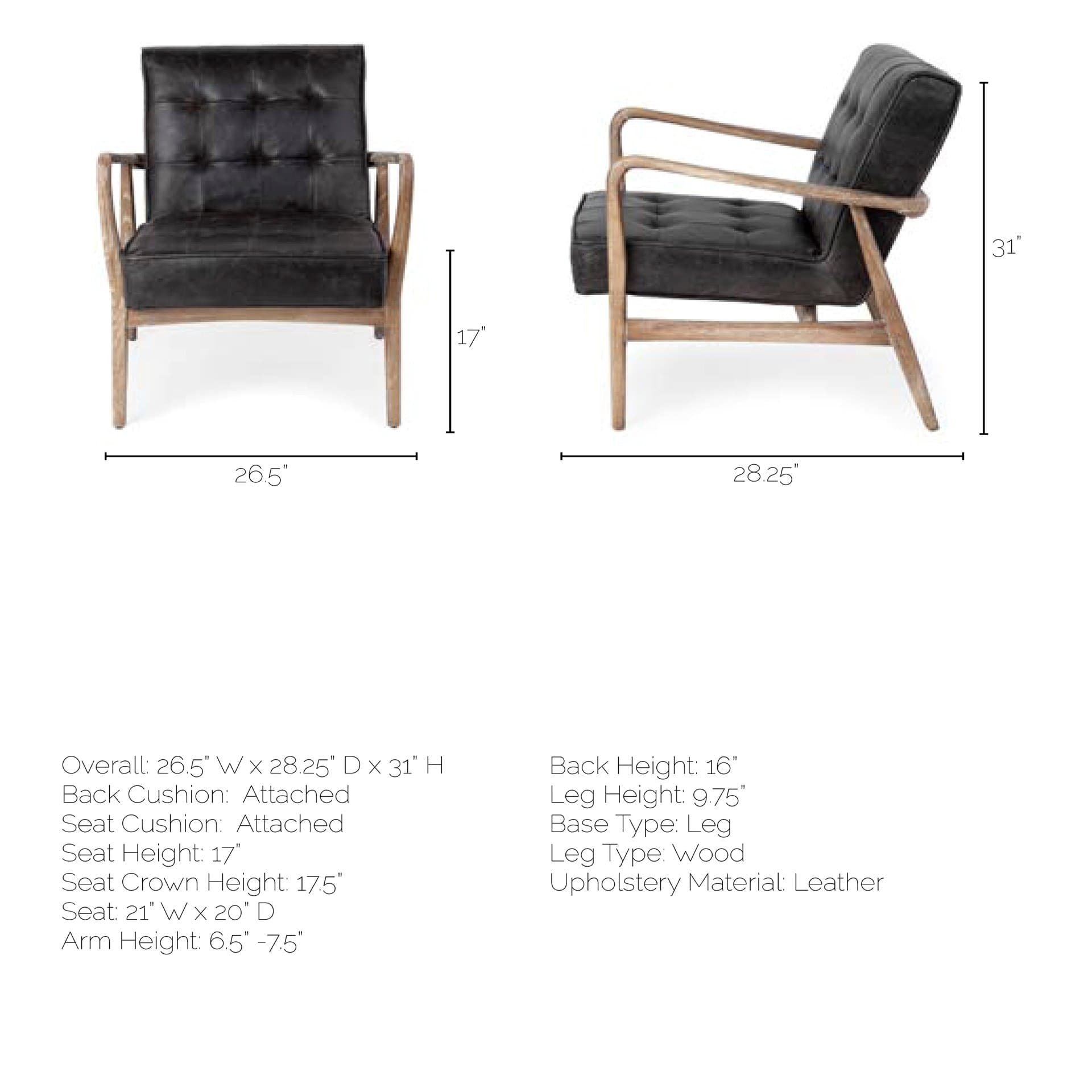 Phineas Black Leather W/ Brown Wooden Frame Accent Chair — product photograph