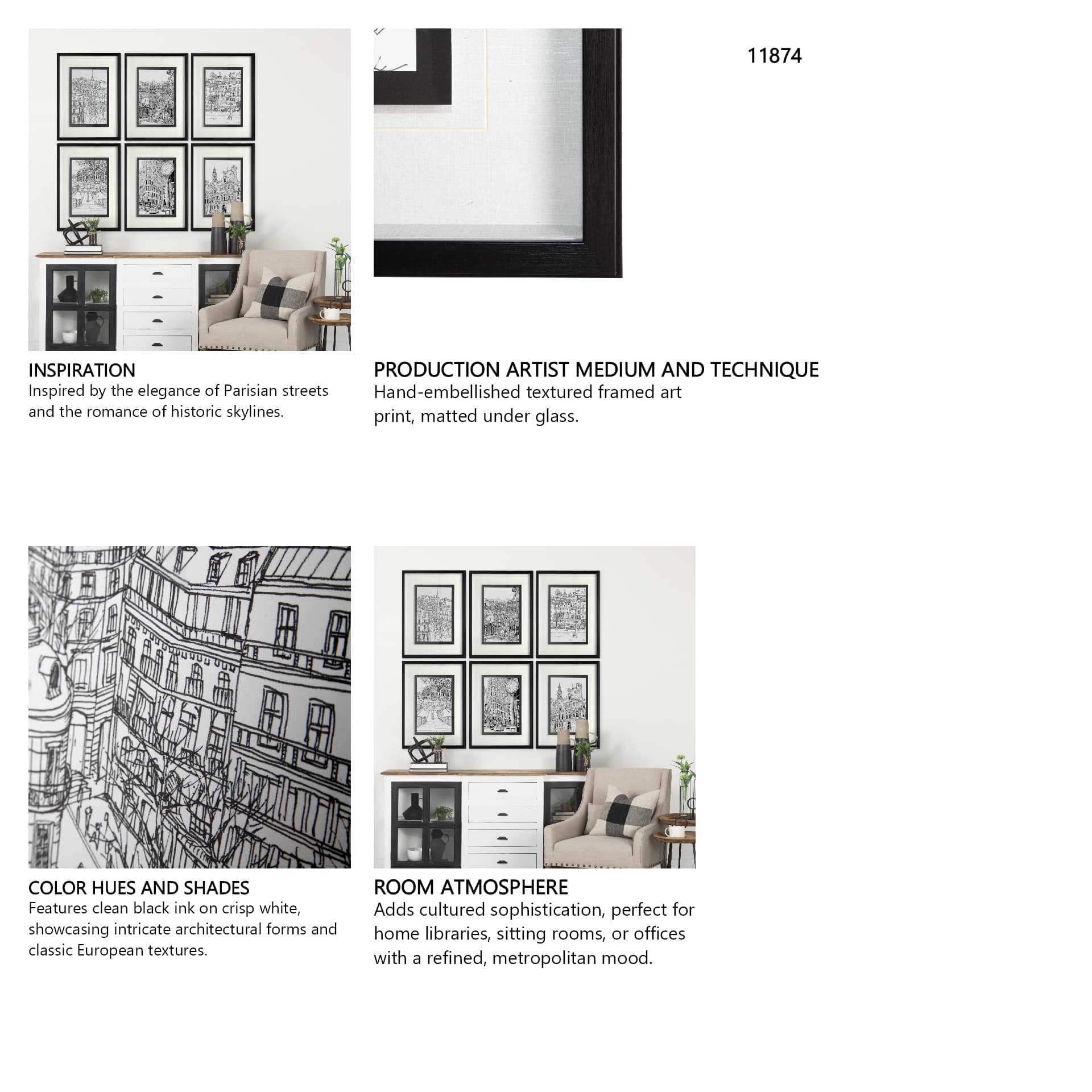 B&W City Scene IX by Melissa Wang a Hand Embellished Textured Framed Art Print Matted under Glass — in a styled room