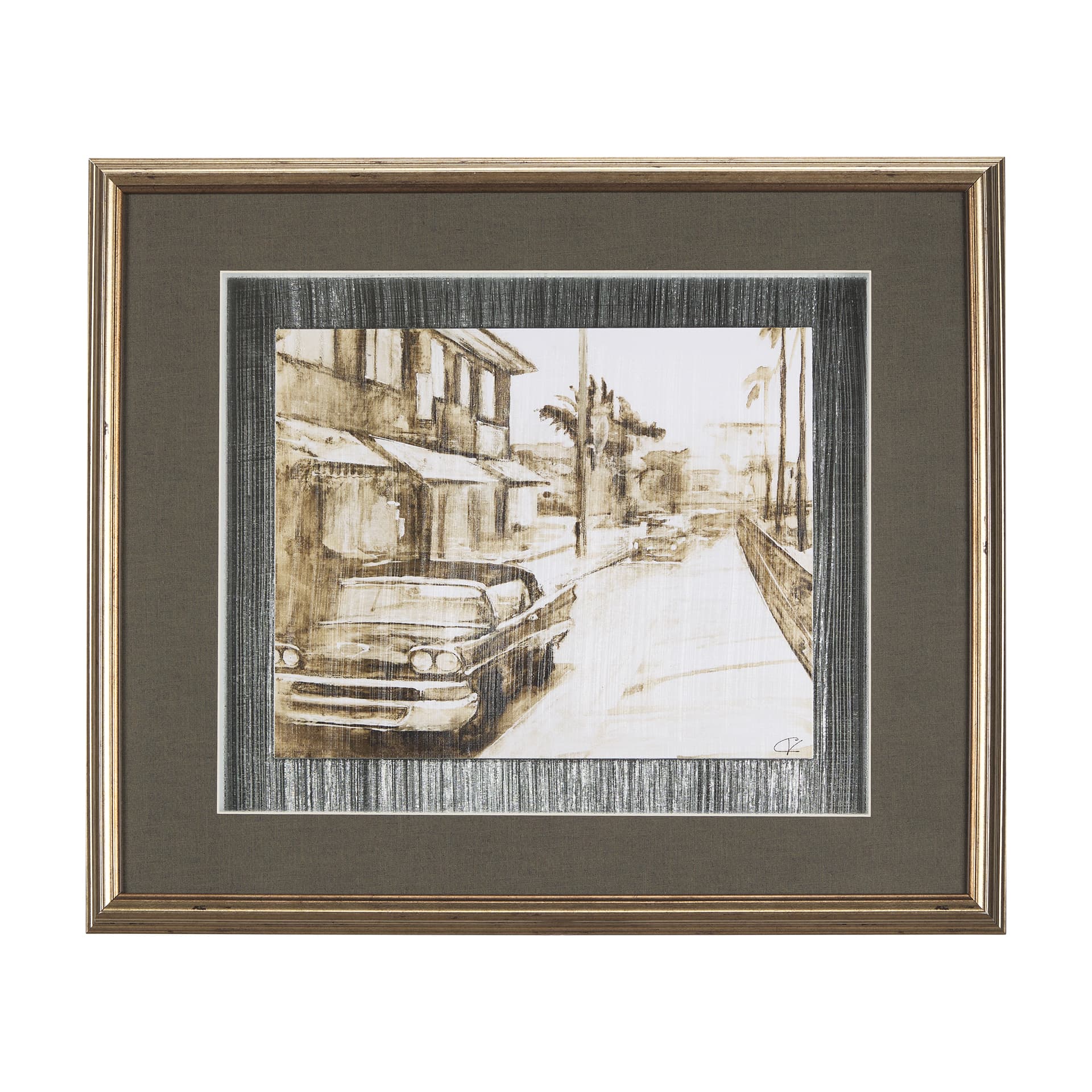 Vintage Car Picture I by Mercana Studio Hand Embellished Textured Framed Art Print Matted under Glas — product photograph