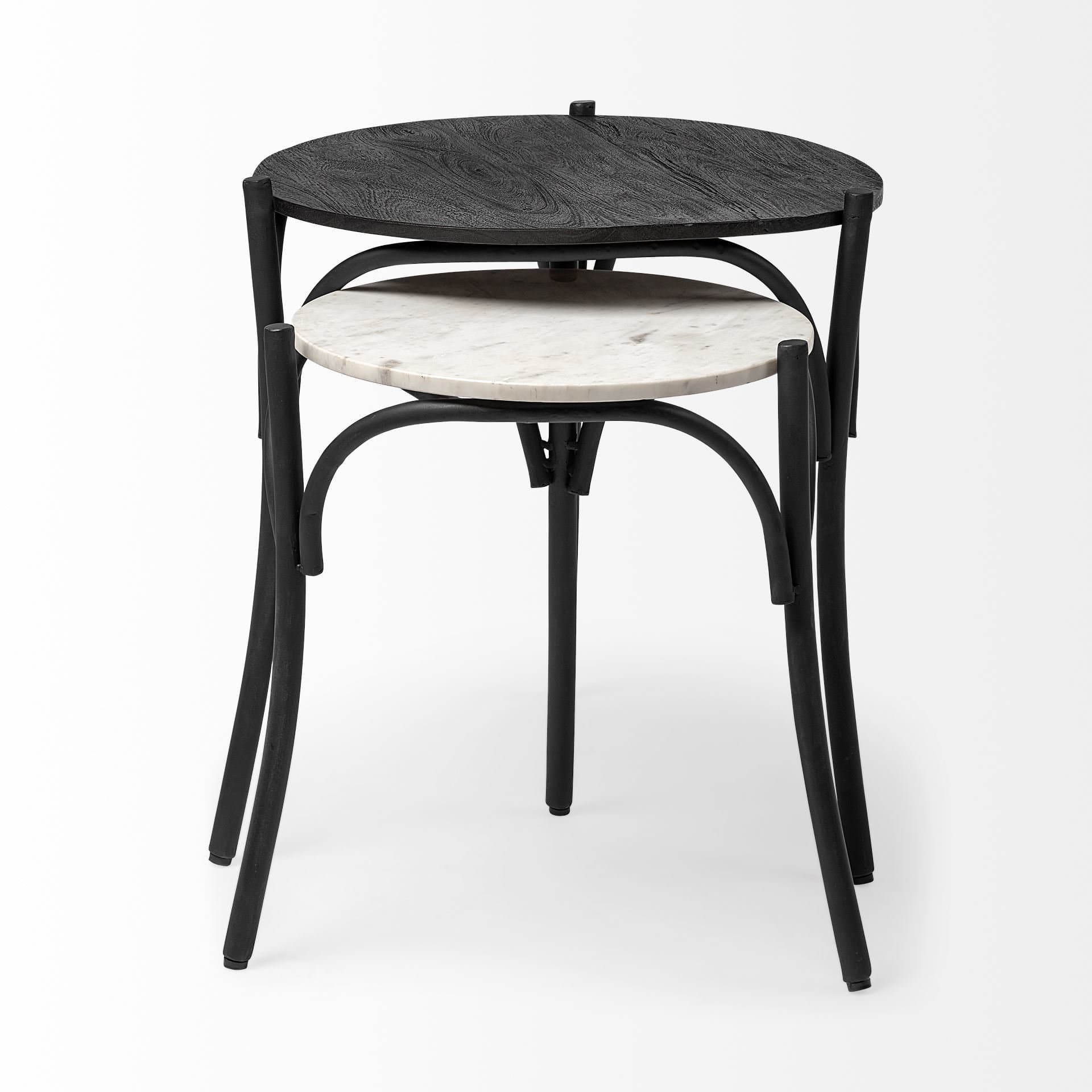 Etienne VII 24" Set of Two Round Top Black Wood and Marble Top Nesting Table — product photograph