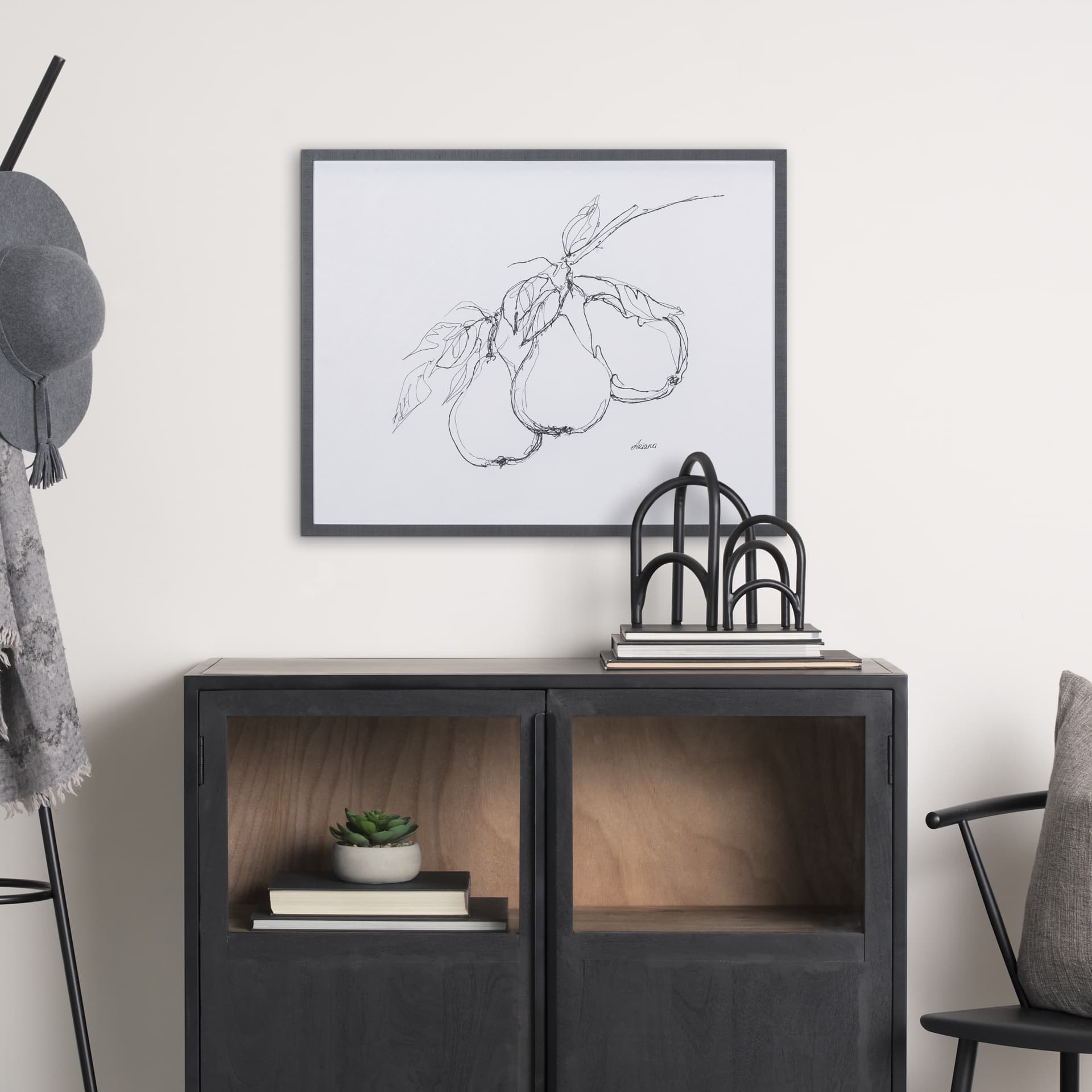 Fruit Sketch Pear by Mercana Studio a Hand Embellished Textured Framed Art Print — in a styled room