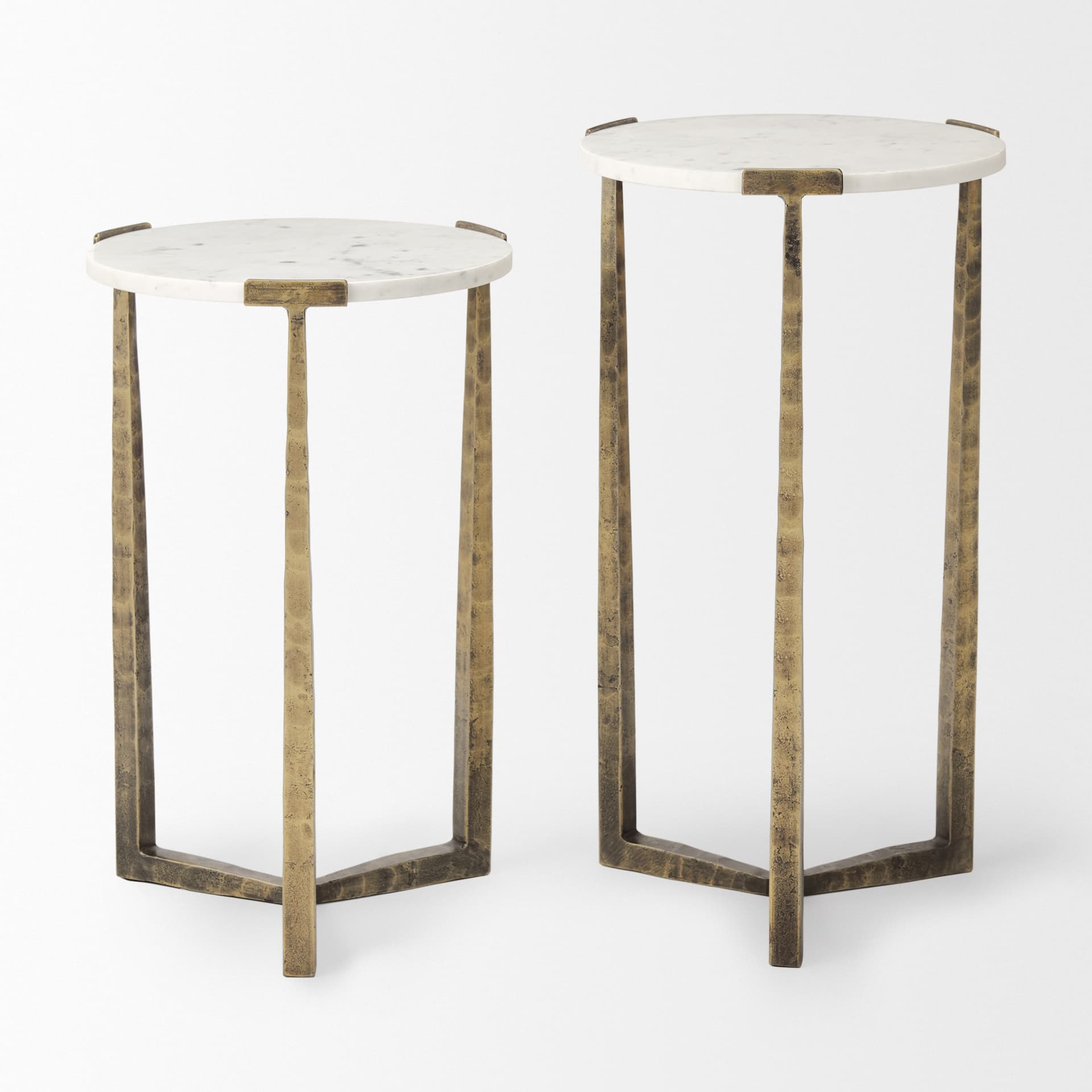 Atticus Marble and Antiqued Gold Metal Nesting Accent Tables (Set of 2) — product photograph