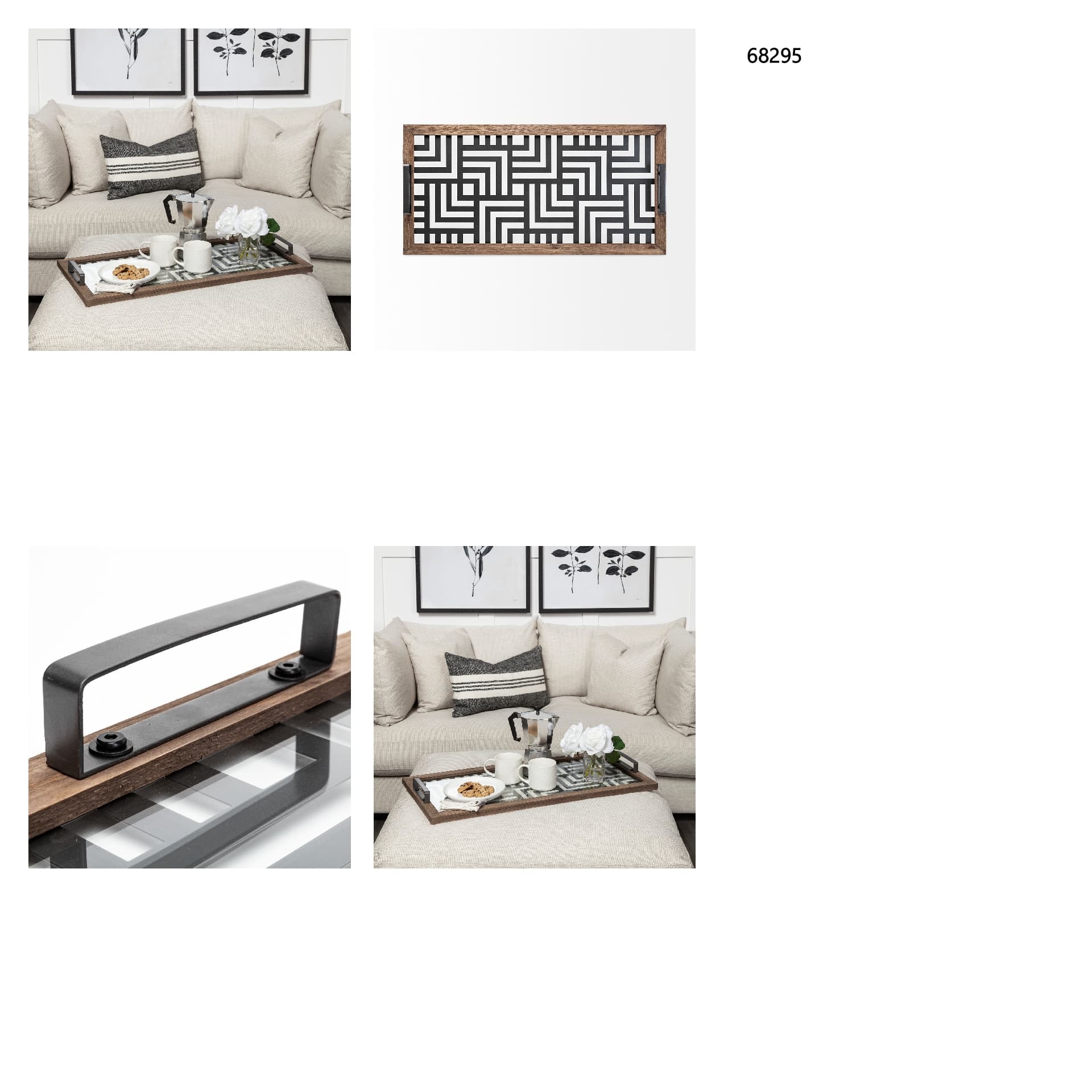 Fantuz 32L x 16W Gray Metal, Wood and Glass Serving Tray — in a styled room