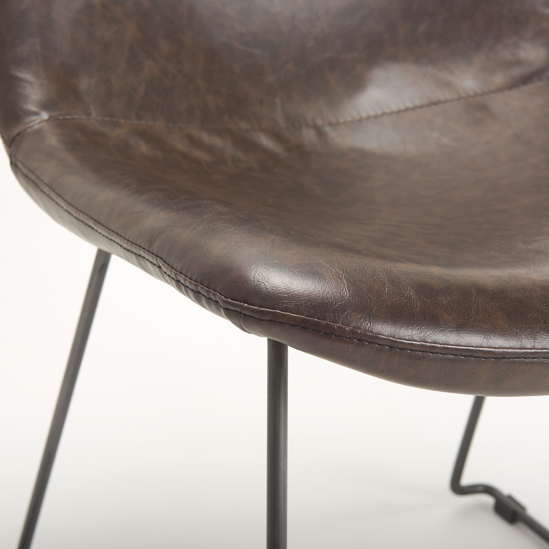Sawyer Solid Back Dining Side Chair | Dark Brown Faux Leather w/ Iron — product photograph