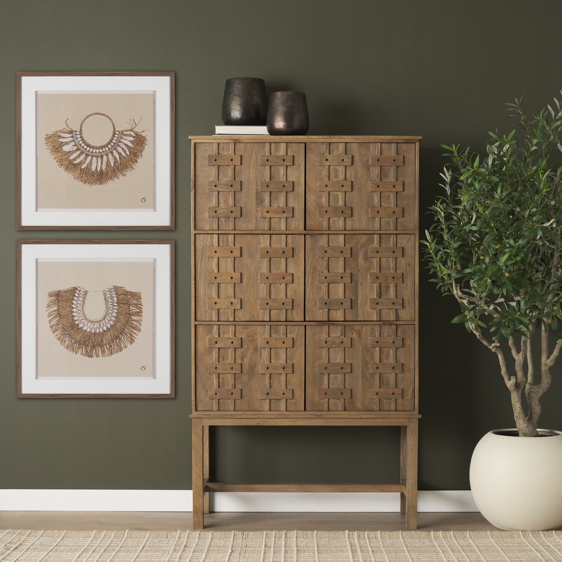 Papua Necklace II by Mercana Studio Hand-Embellished Textured Framed Artwork Matted under Glass — in a styled room