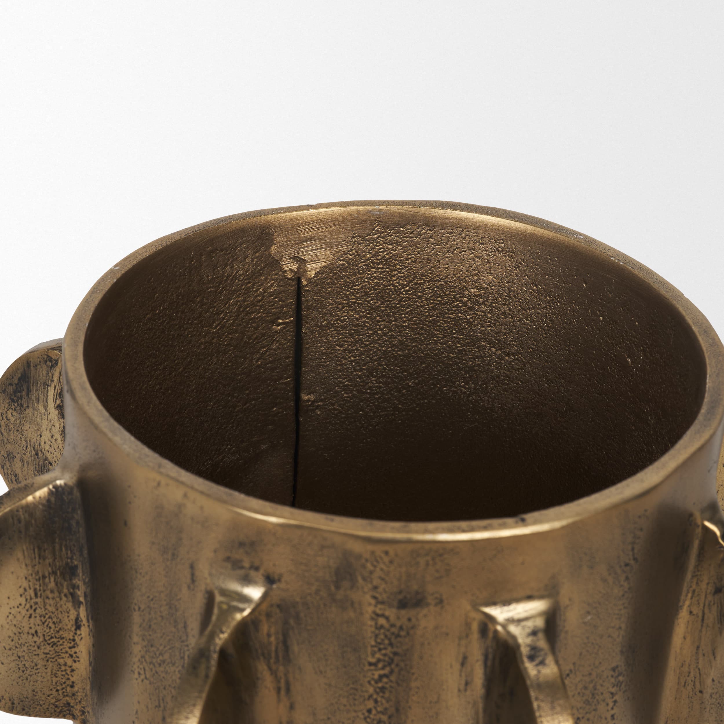 Deacon Small Antiqued Gold Metal Canister with Sculptural Handles — product photograph