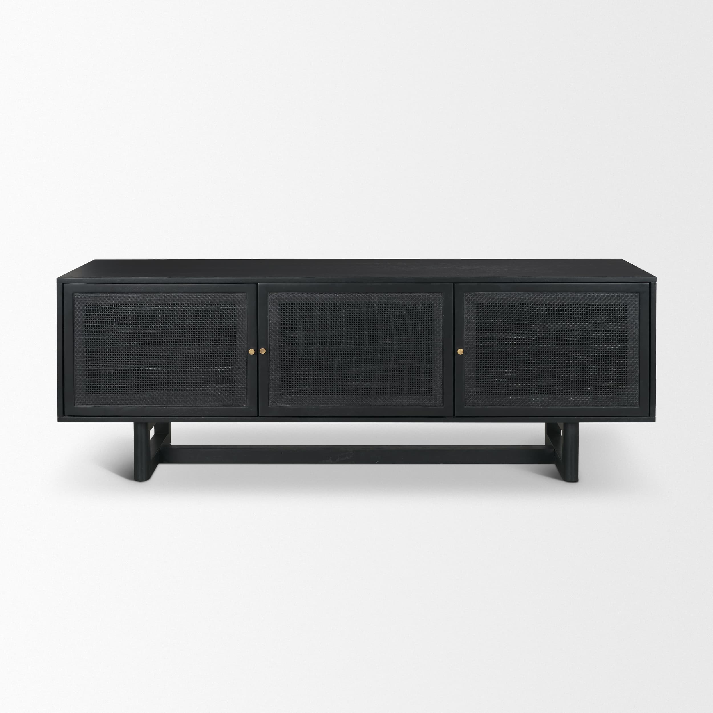 Grier 65" Black Solid Wood W/ Black Cane Media Console — product photograph