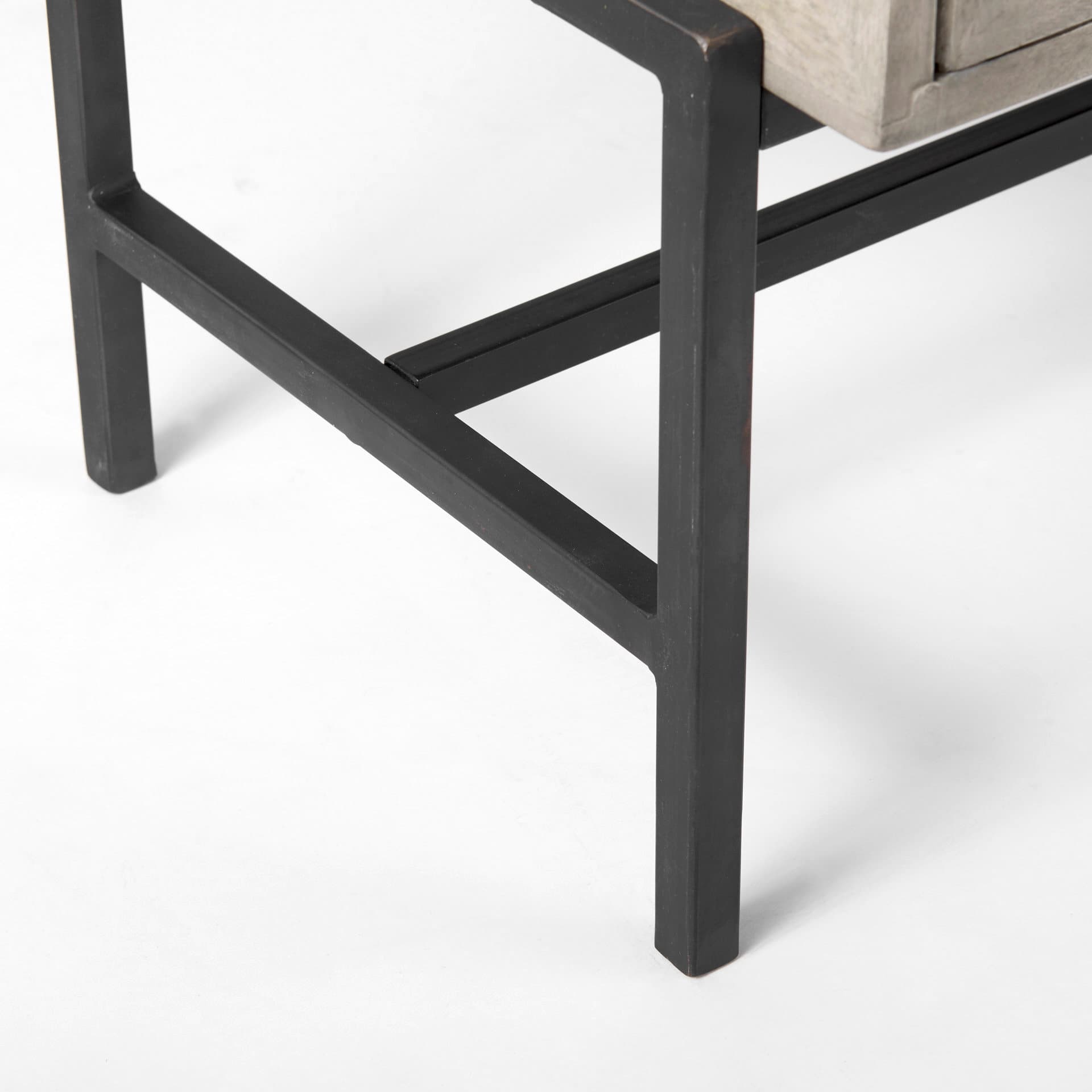 Arelius 36L x 18W x 32H Gray Wood, Black Metal Base w/ 2 Glass Doors Accent Cabinet — product photograph