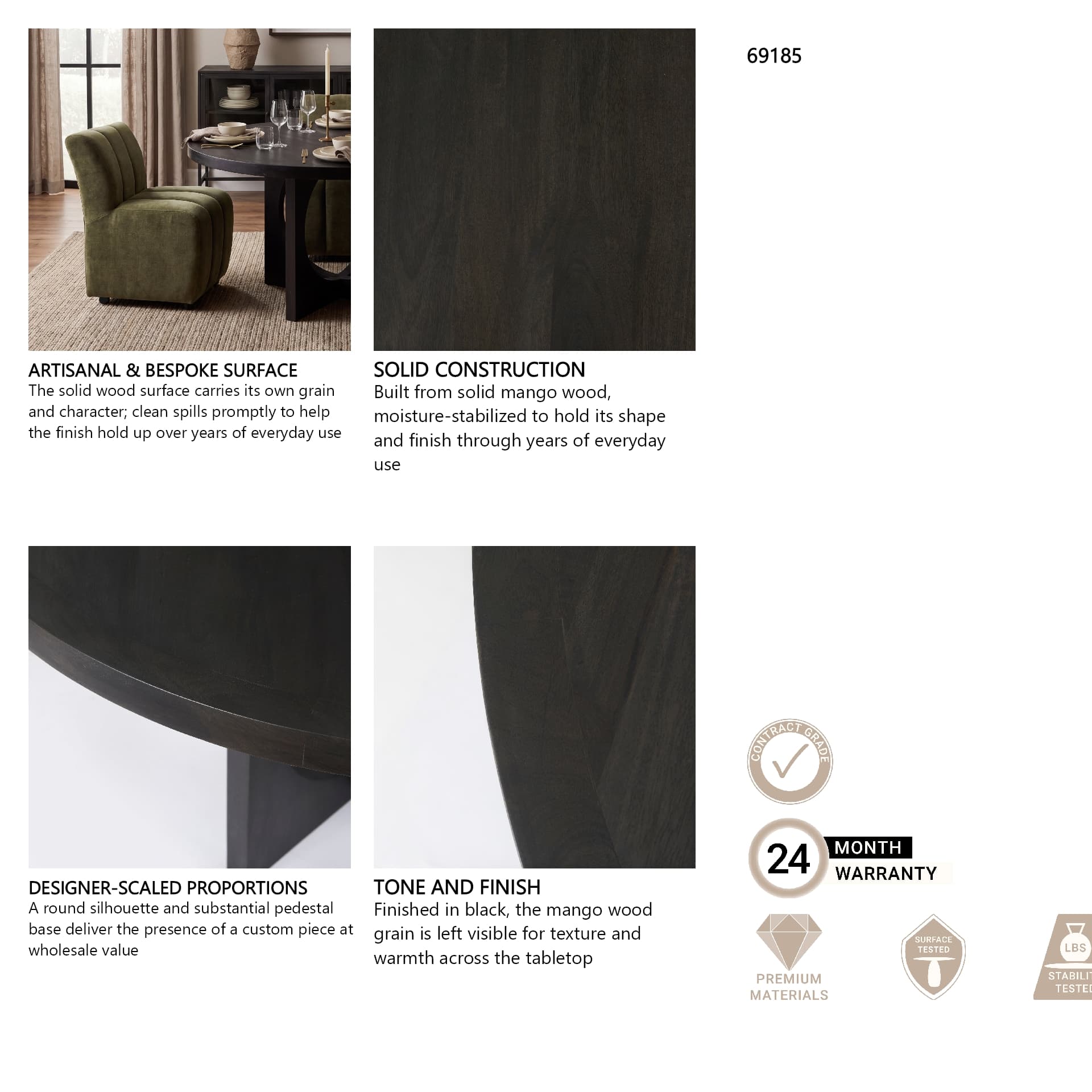 Liesl 54" Round Pedestal Dining Table | Modern | Black Wood | Seats 6 — product photograph