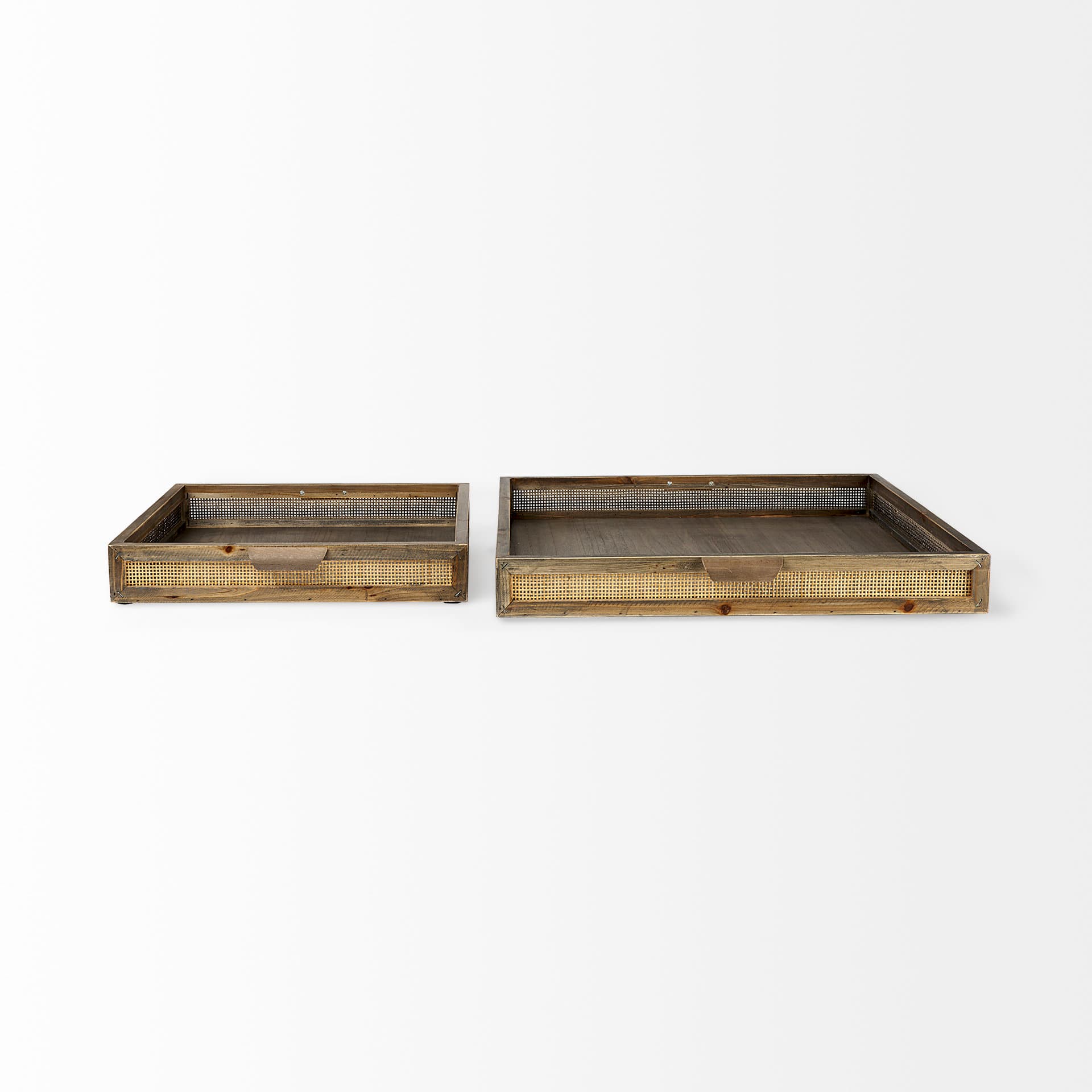 Sonny 23.6L x 23.6W x 2.0H Set of Two Brown Wood and Wicker Square Trays — product photograph