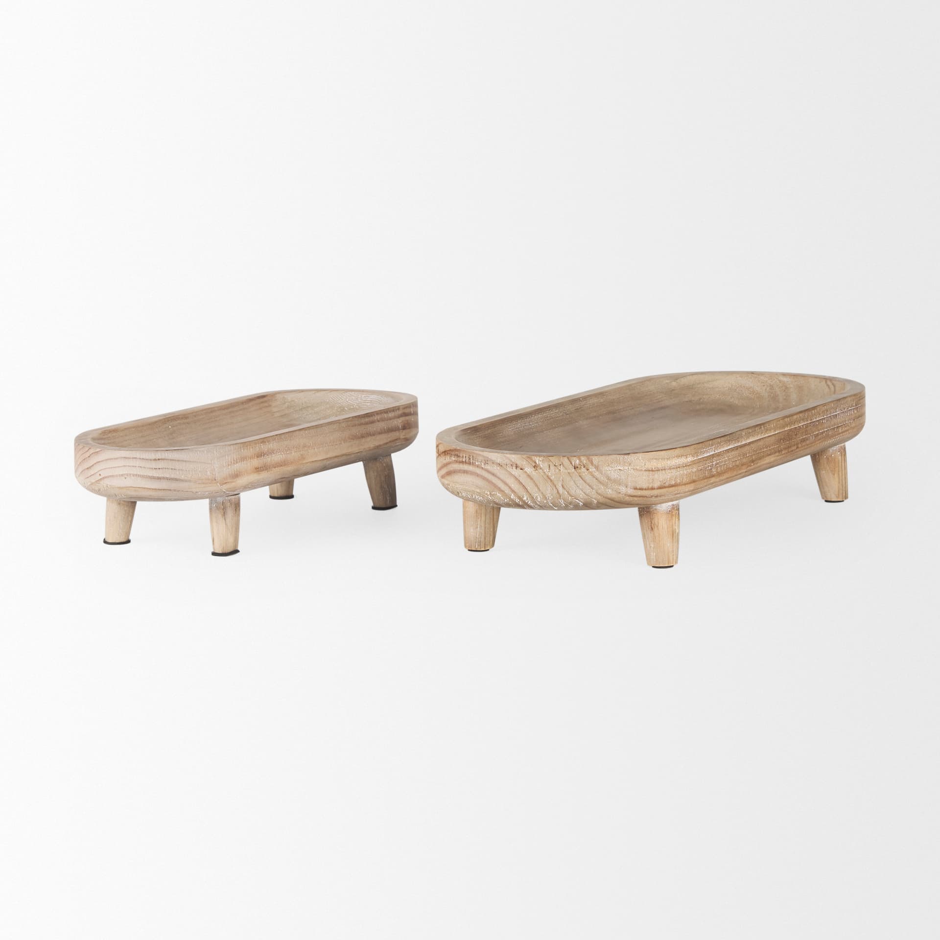 Carver Set of 2 Oblong White Washed Wood Footed Trays — product photograph