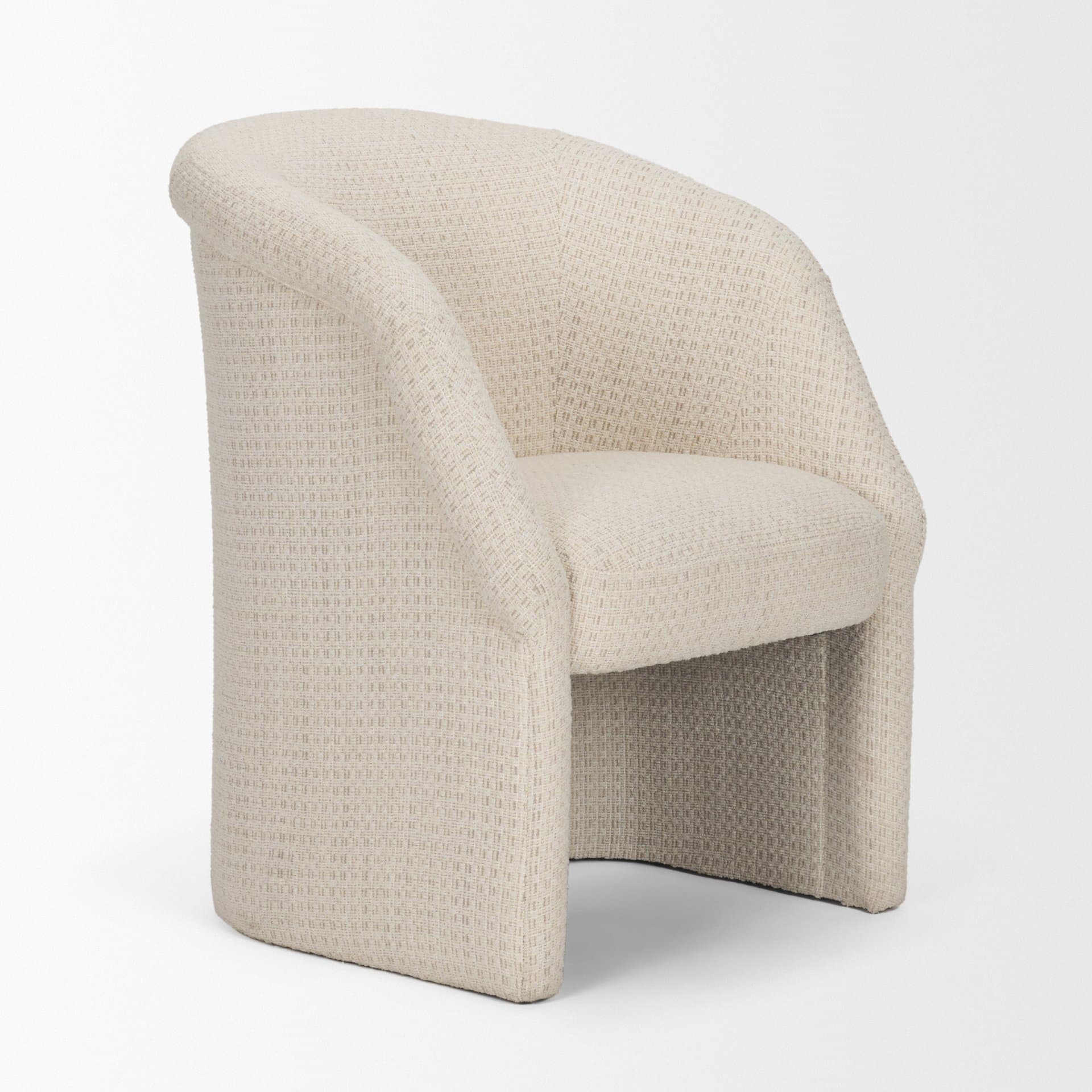 Curtis Barrel Back Dining Arm Chair | Cream Fabric w/ Tapered Wood — product photograph