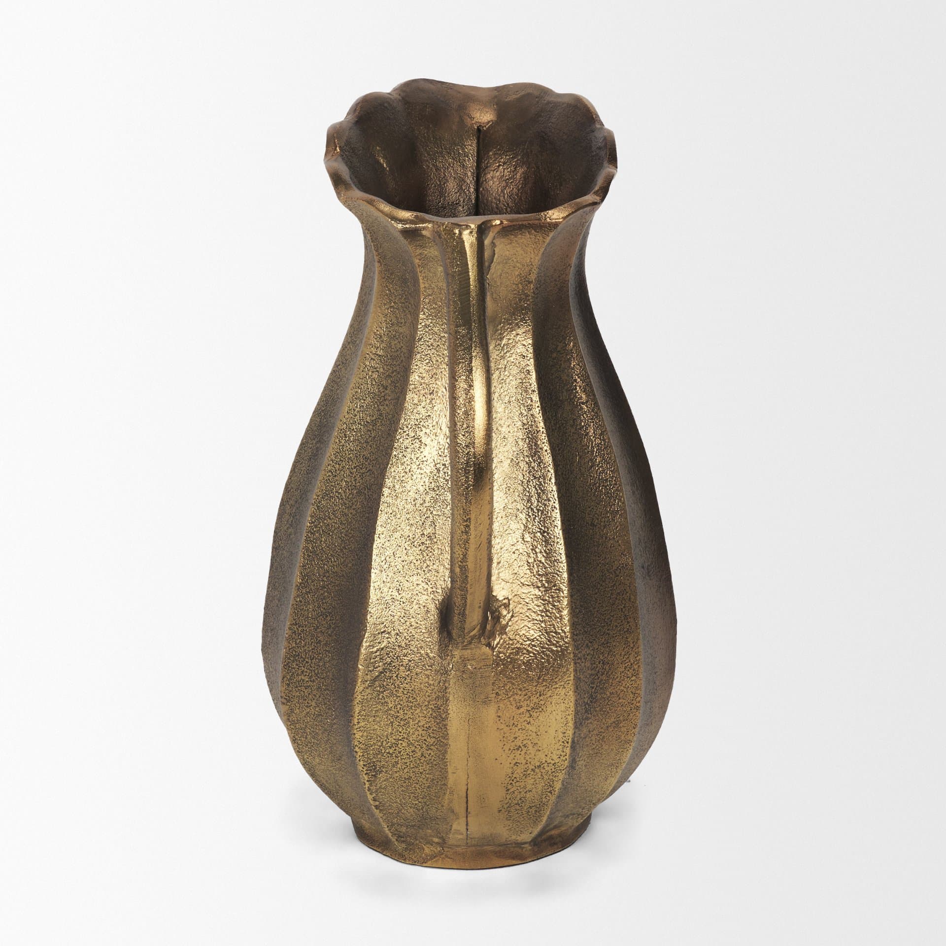 Anya Antiqued Brass Scalloped Petal Cast Metal Jug — product photograph