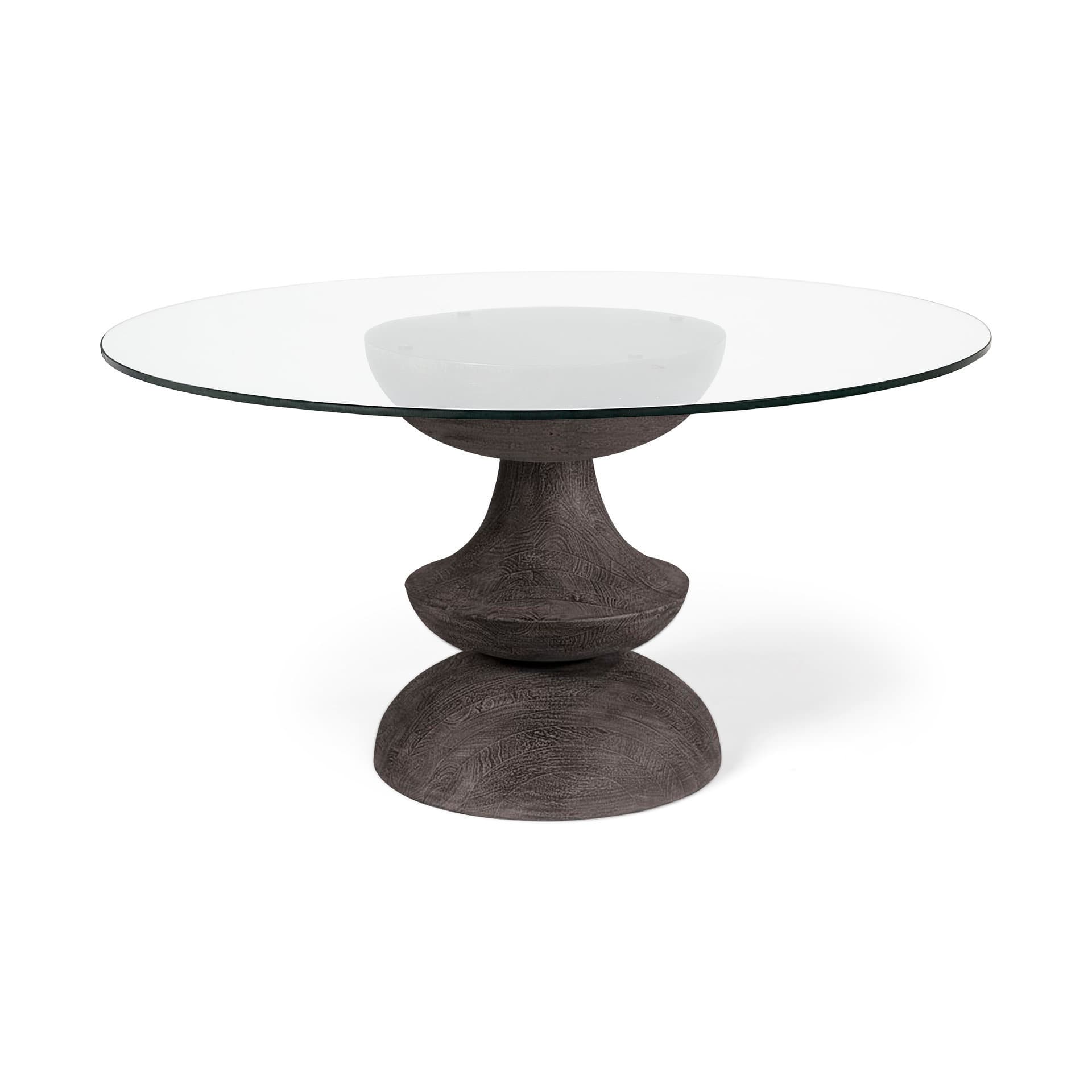 Crossman 60" Round Pedestal Dining Table | Modern | Glass & Dark Brown/Gray Wood | Seats 6 — product photograph
