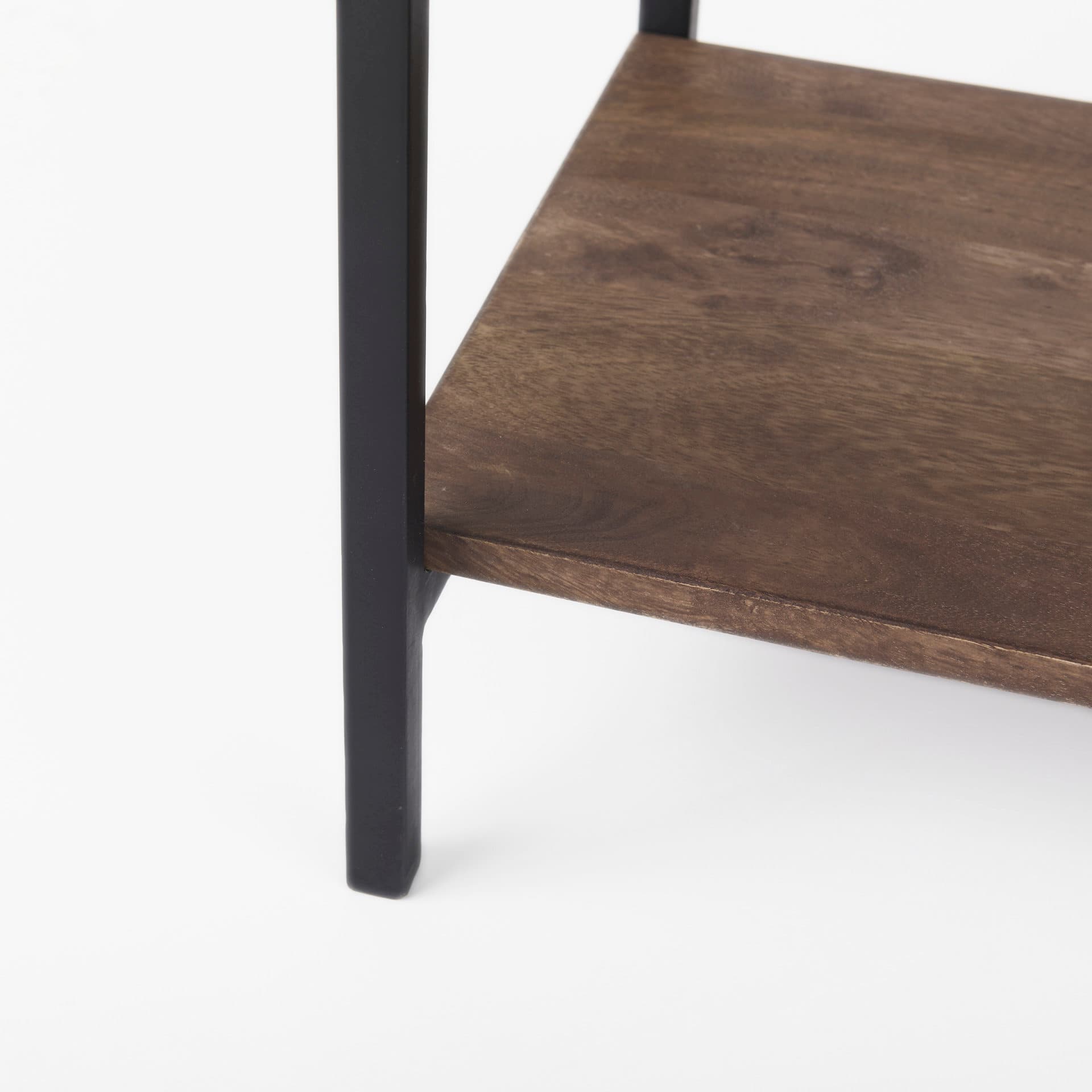 Arelius 36L x 18.75W x 63H Medium Brown Wood W/ Black Metal Base Display Cabinet — product photograph