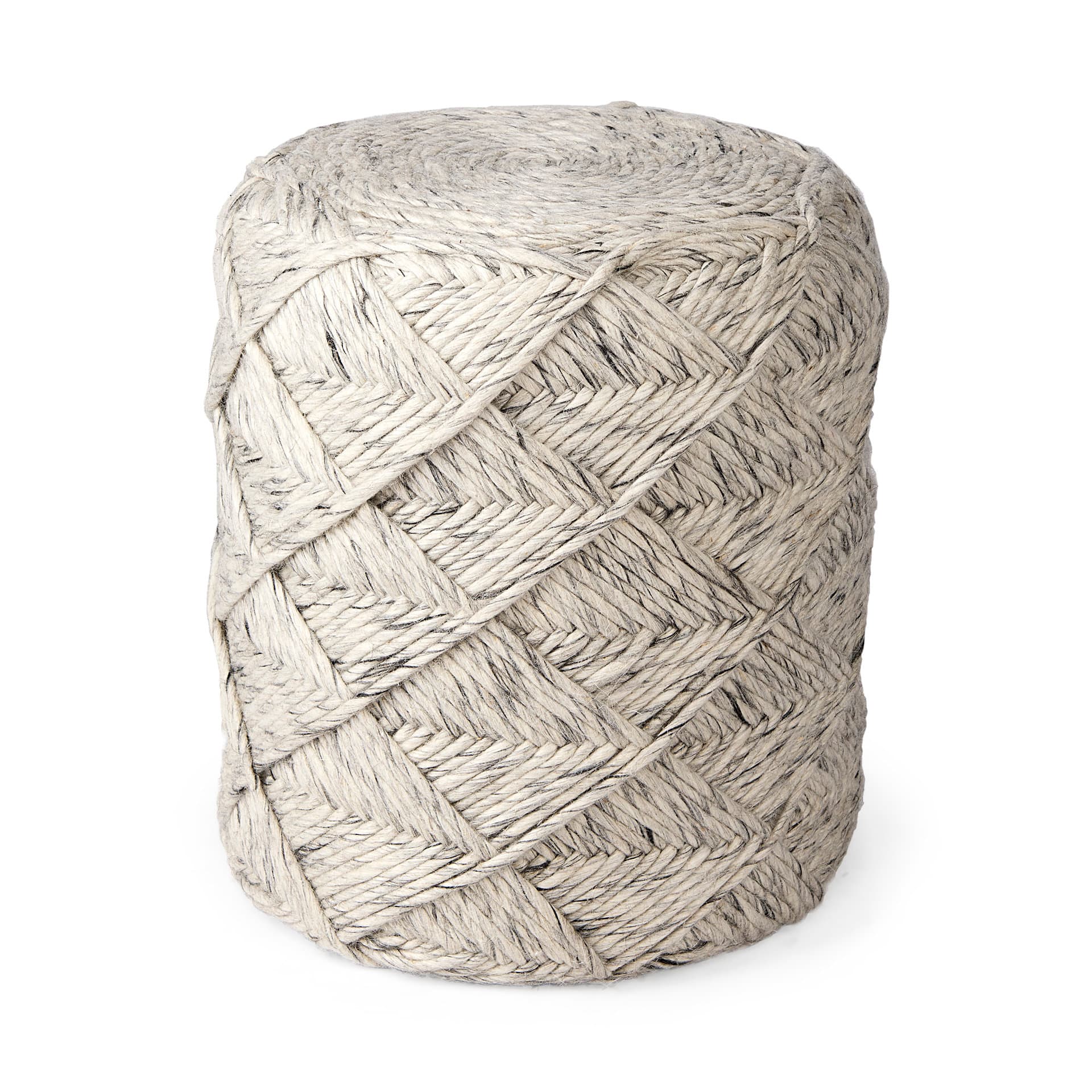 Esfera 17.7L x 15.7W x 15.7H Beige Chevron Woven Round Pouf — product photograph