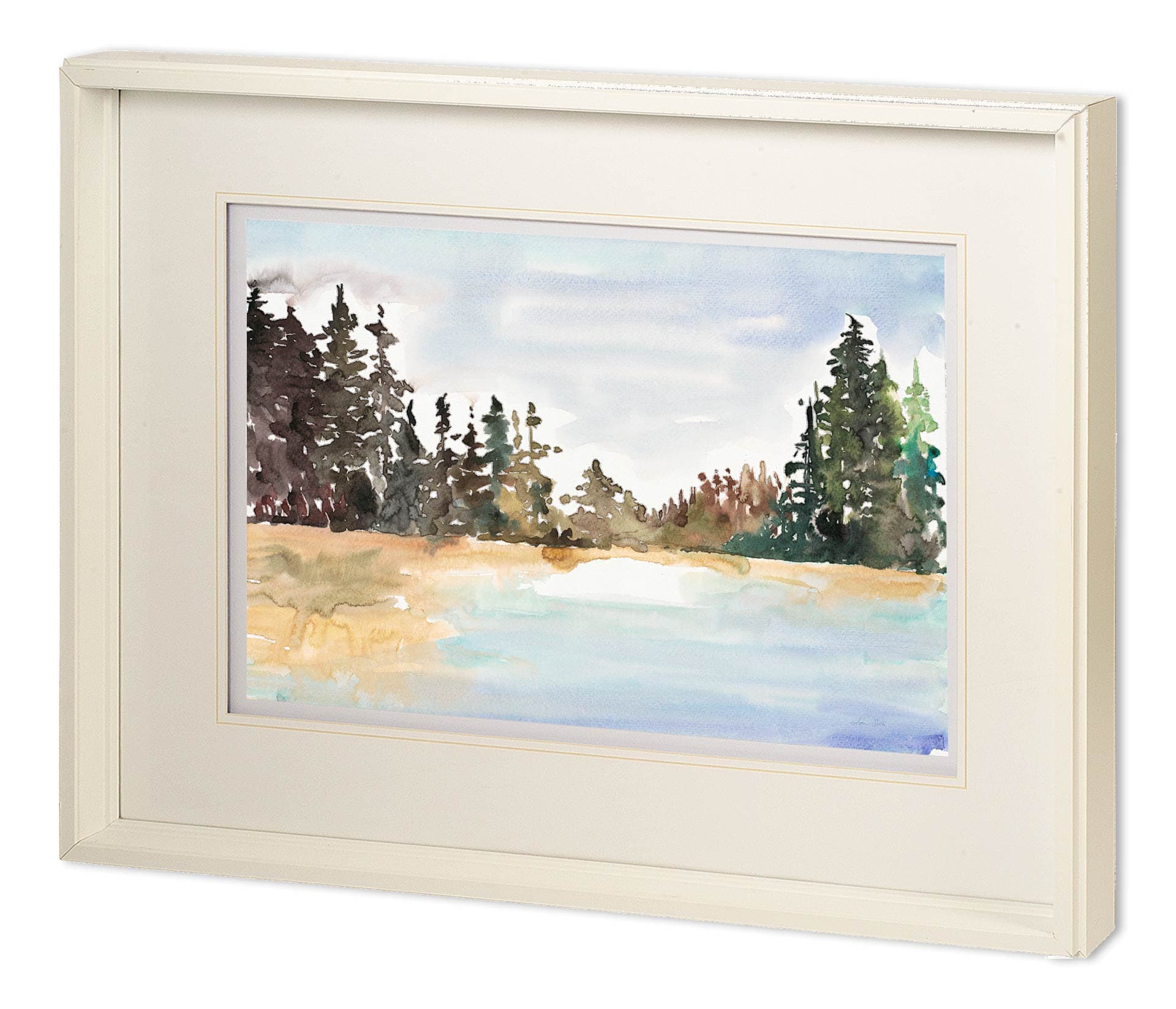 Evergreen View by Lora Gold a Hand Embellished Textured Framed Art Print Matted under Glass — product photograph