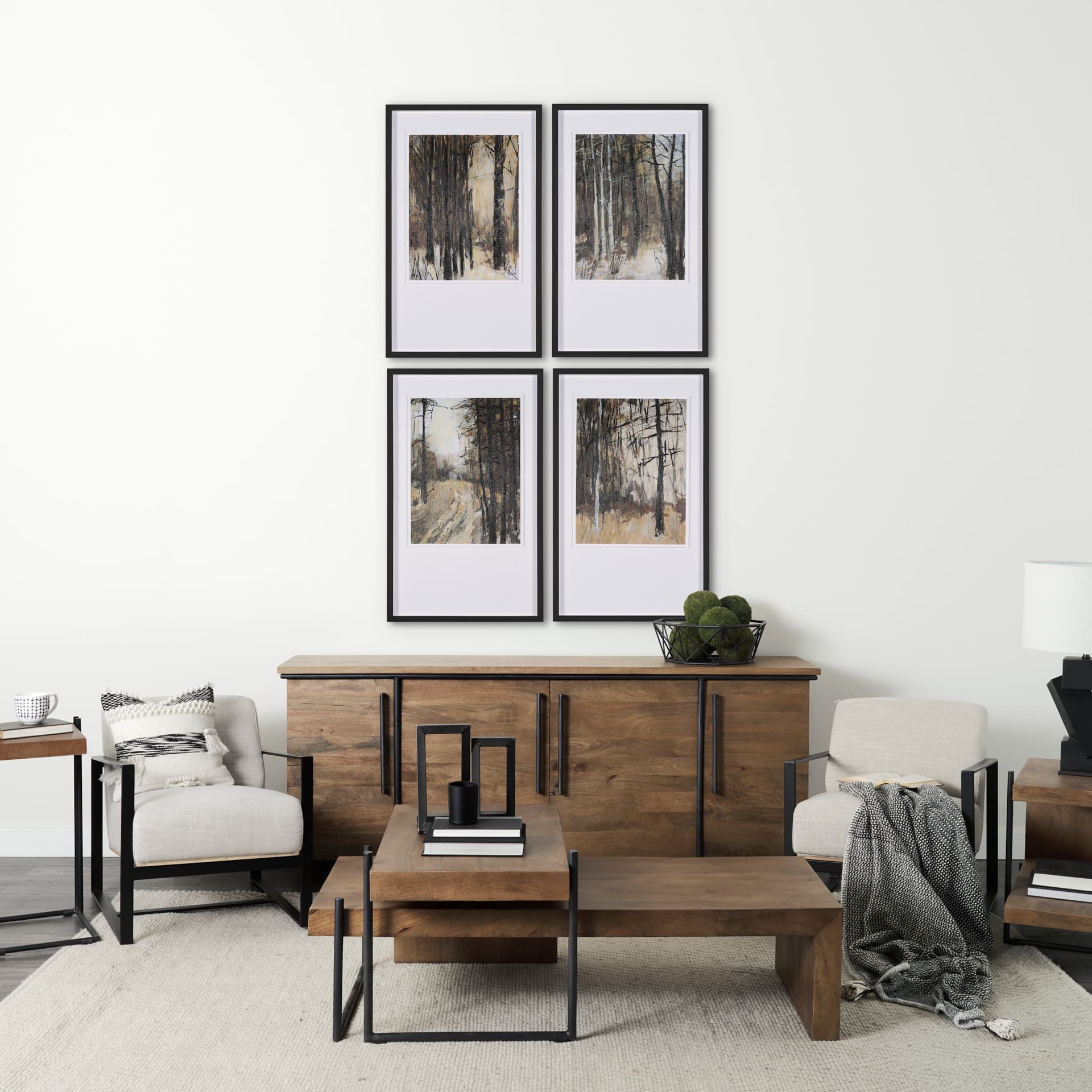 Forest View IV by Mercana Studio a Hand Embellished Textured Framed Art Print Matted under Glass — in a styled room