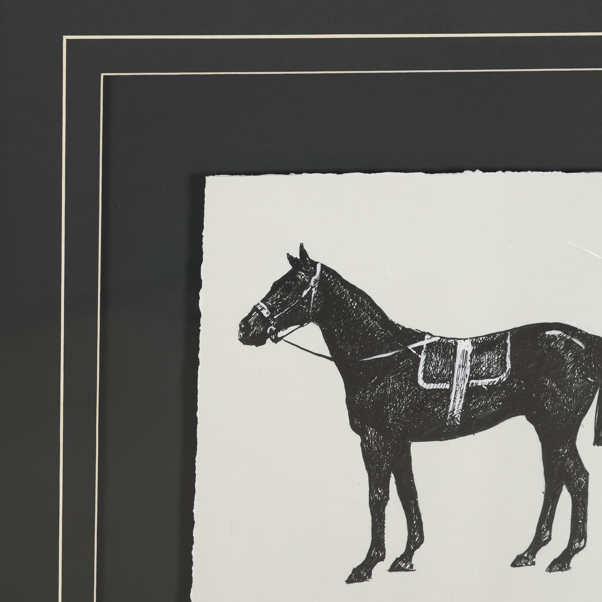 Equestrian Etching I by Mercana Studio Hand-Embellished Textured Framed Artwork Matted under Glass — product photograph